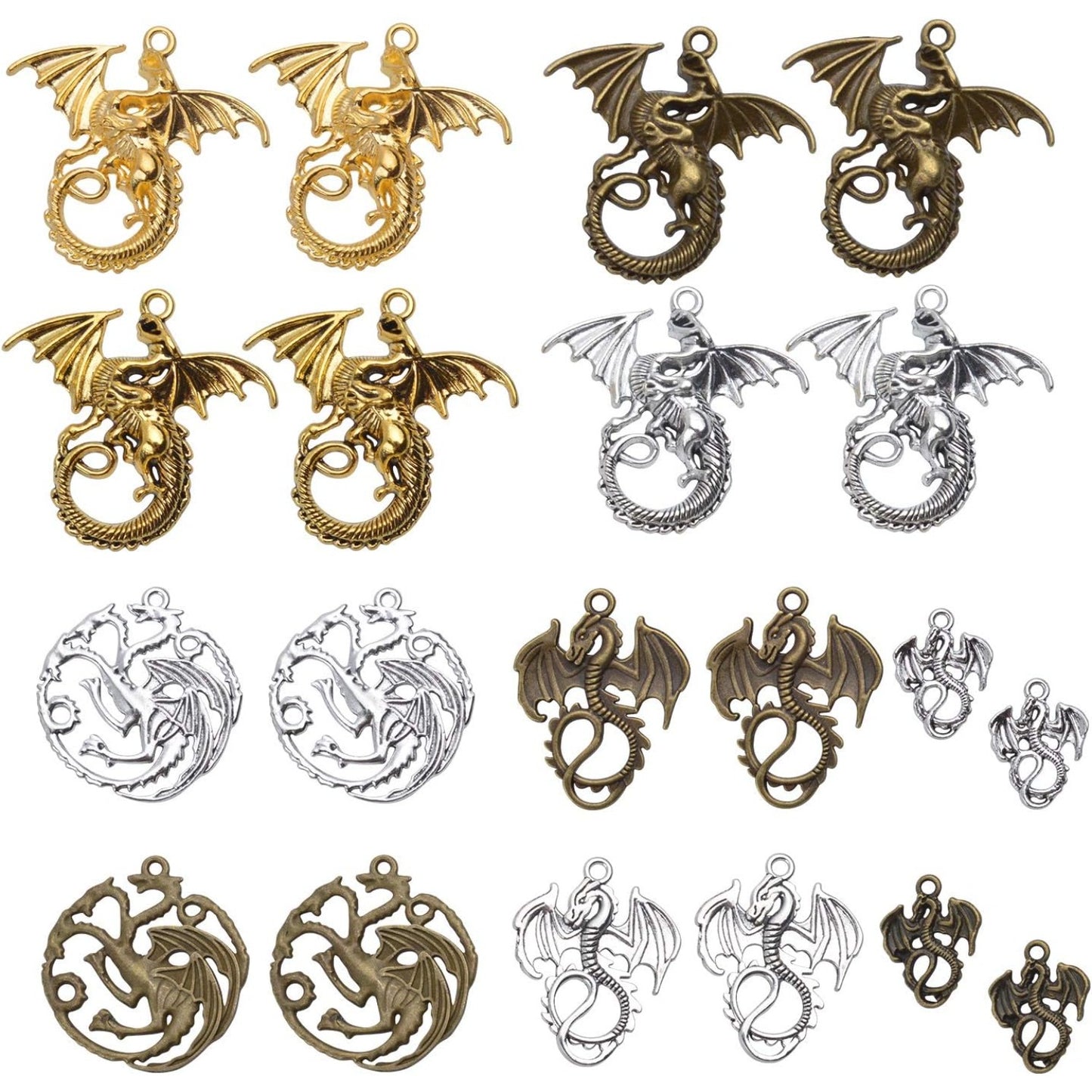 Flying Dragon Pendant,20 Pieces Assorted Craft Supplies Antique Dragon Charms Alloy Beads 10 styles for Jewelry Making Accessory DIY Necklace