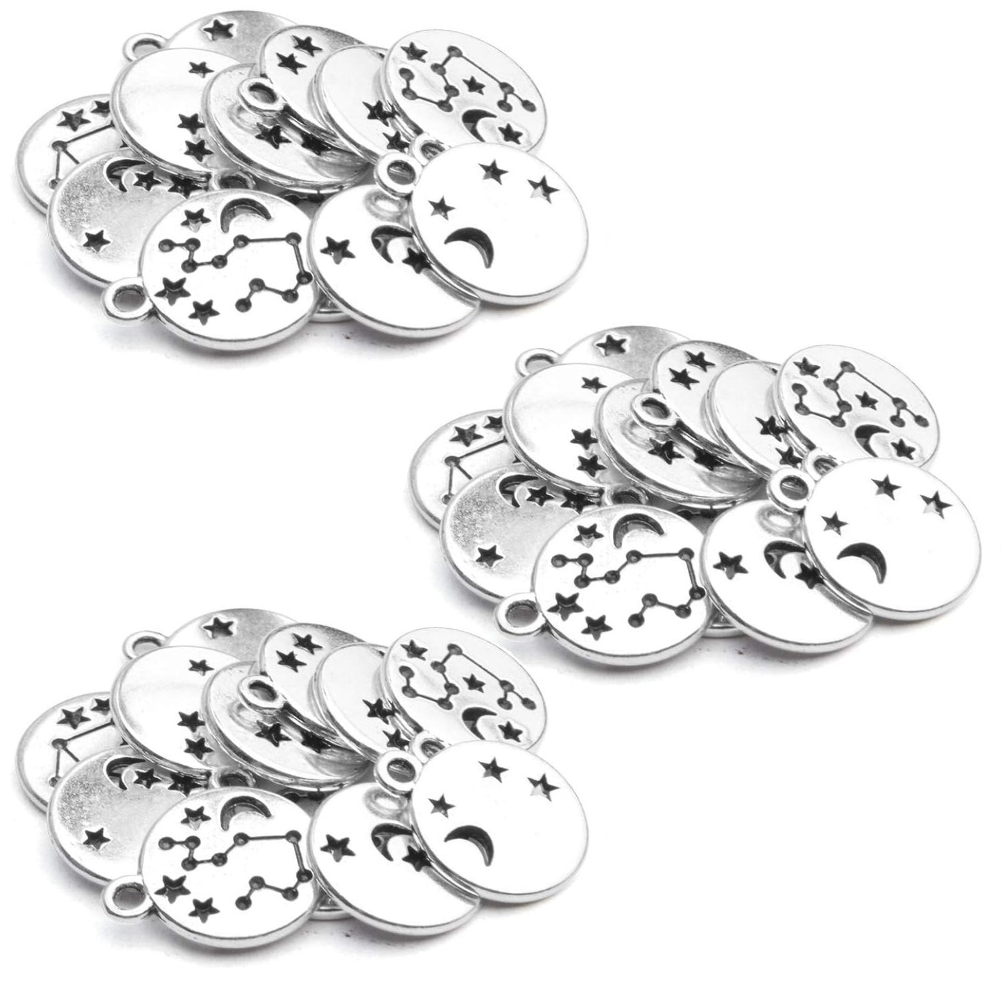 Constellation Charms Pendant, 3 Sets (36 Pieces) Zodiac Sign Charm Flat Round Metal Pendant Twelve Constellation Charm DIY Craft Supplies for Necklace Bracelet Jewelry Making