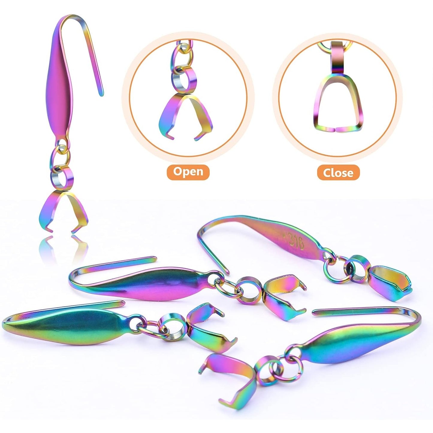 30pcs Stainless Steel Earring Hooks Rainbow Color Pendant Clasp Earring Hooks Ear Wire Buckle Dangle Earrings for DIY Jewelry Making Birthday Wedding Anniversary Favor Gifts