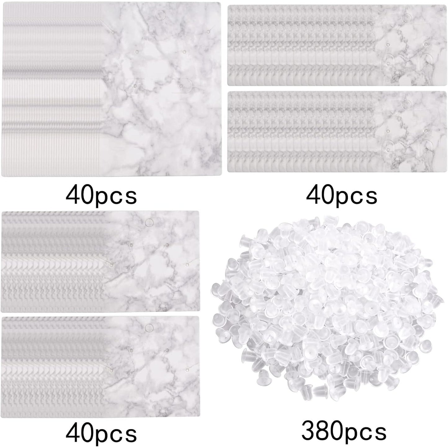 500pcs Marble Design Earring Card Display Holder Set, 120pcs 3 Styles Marble Display Cards and 380pcs Clear Silicone Earring Backs for DIY Jewelry Display Packing Supplies