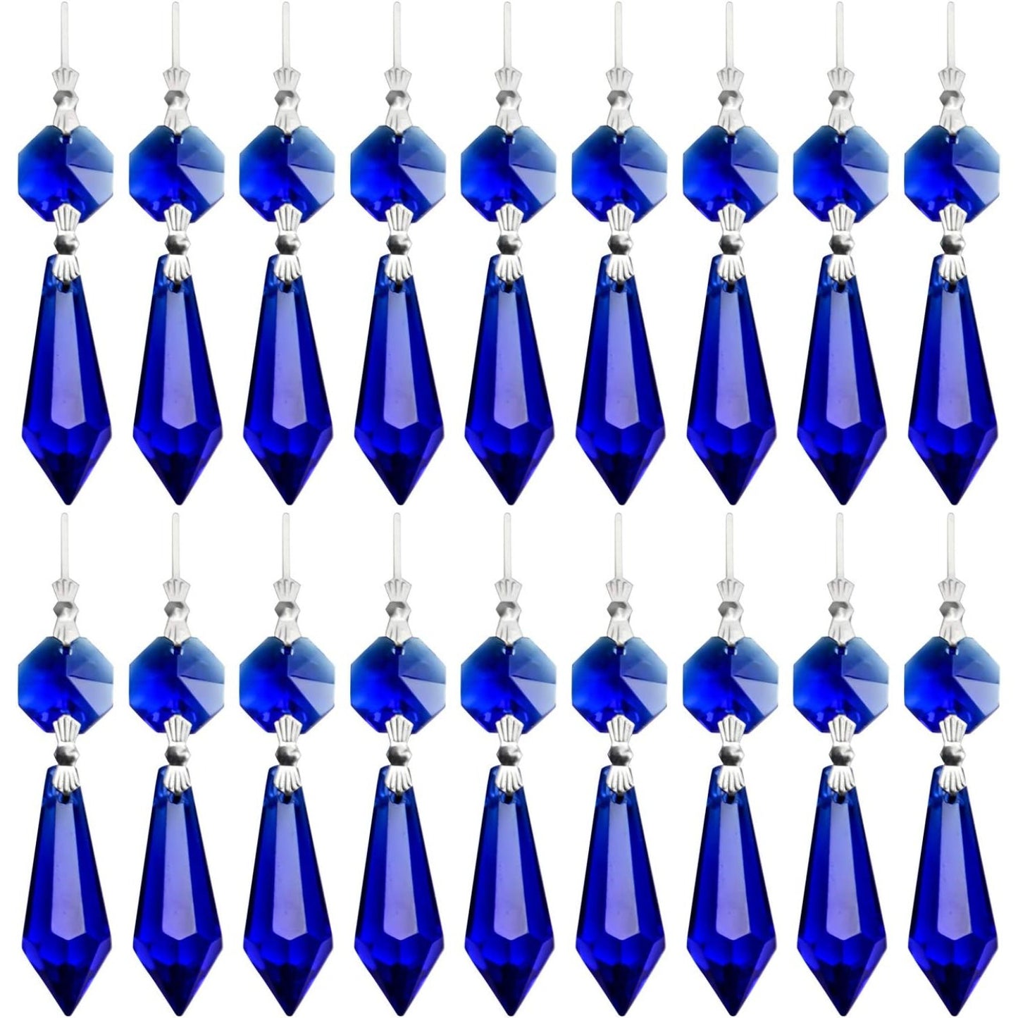 20 Pieces Chandelier Icicle Crystal U-Drop Prisms Lamp Parts Glass Pendants Beads for Wedding, Party or Holiday Decoration, 37mm, Blue