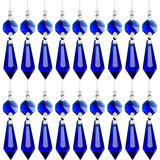 20 Pieces Chandelier Icicle Crystal U-Drop Prisms Lamp Parts Glass Pendants Beads for Wedding, Party or Holiday Decoration, 37mm, Blue