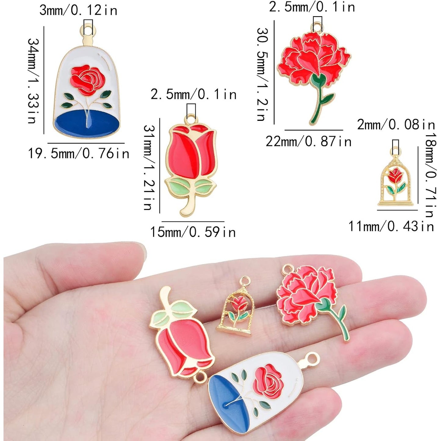 20pcs Enamel Rose Flower Charms Alloy Roseflower Shape Pendants Valentine's Day Rose Theme Charms Accessories for DIY Necklace Earrings Jewelry Making Women, 4 Styles