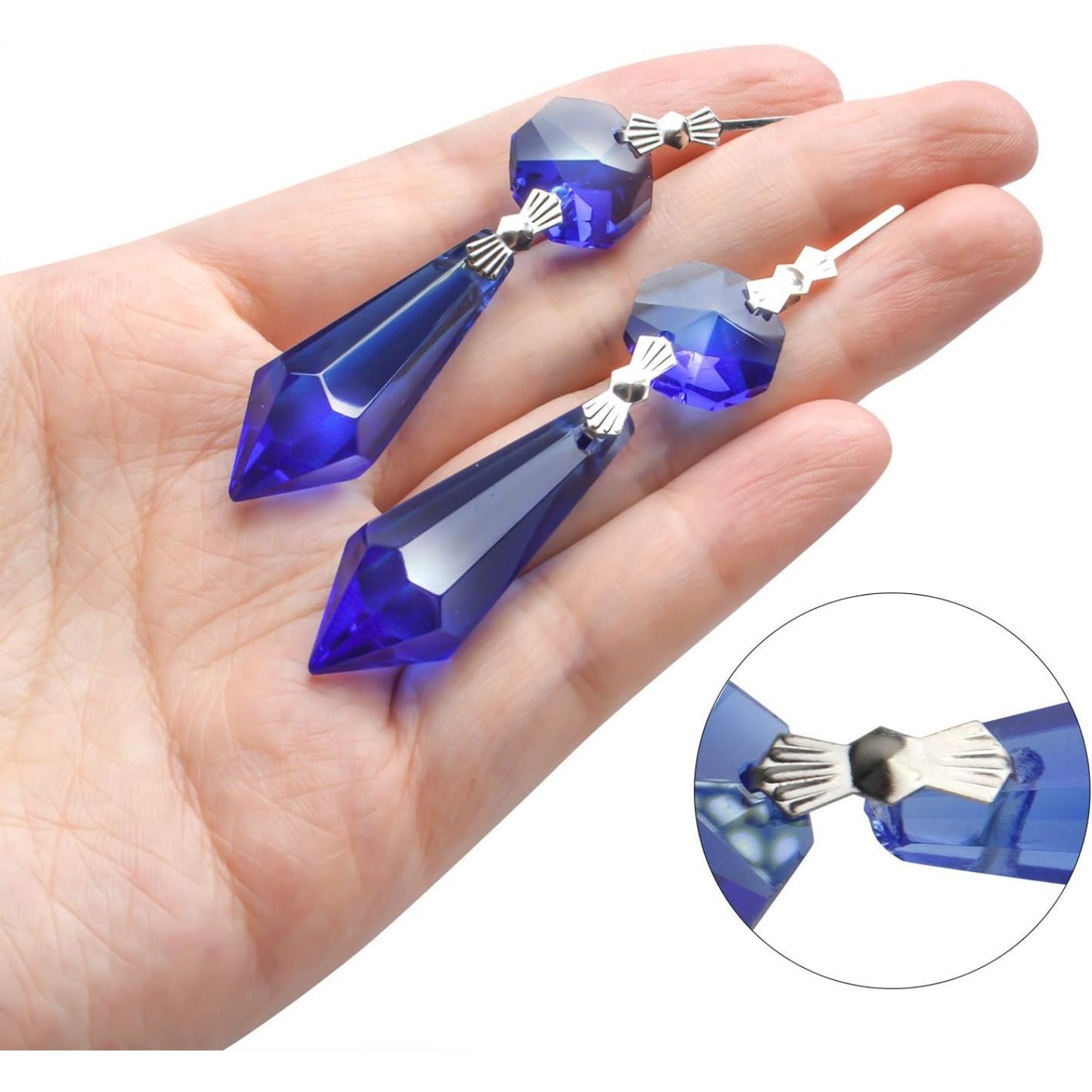20 Pieces Chandelier Icicle Crystal U-Drop Prisms Lamp Parts Glass Pendants Beads for Wedding, Party or Holiday Decoration, 37mm, Blue