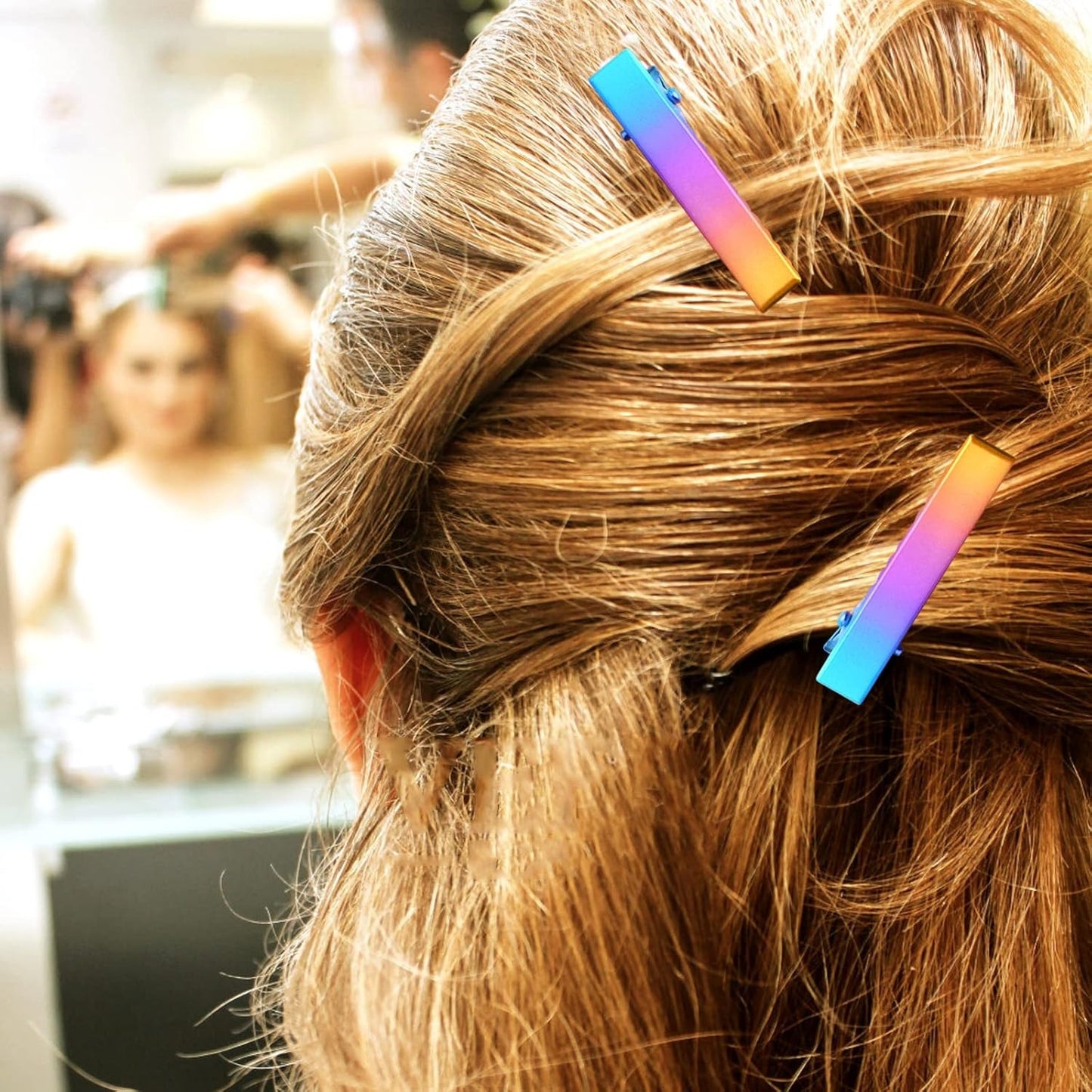 50pcs 4.1 cm Metal Alligator Hair Clips Single Prong Curl Clips Duckbill Section Clips with Teeth Hairbow Accessories for Women Hairdressing Salon Hair Styling, Rainbow Color