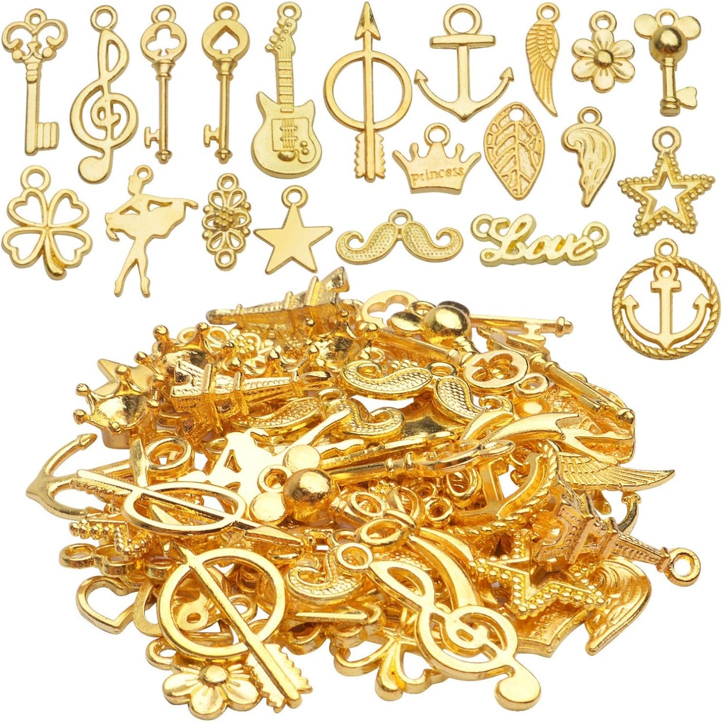Golden Charms,60pcs Wholesale Bulk Mixed Golden Charms Pendants Jewelry Making Findings for DIY Earring Necklace Bracelets Keychains Crafts