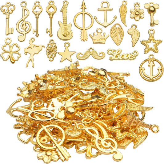Golden Charms,60pcs Wholesale Bulk Mixed Golden Charms Pendants Jewelry Making Findings for DIY Earring Necklace Bracelets Keychains Crafts