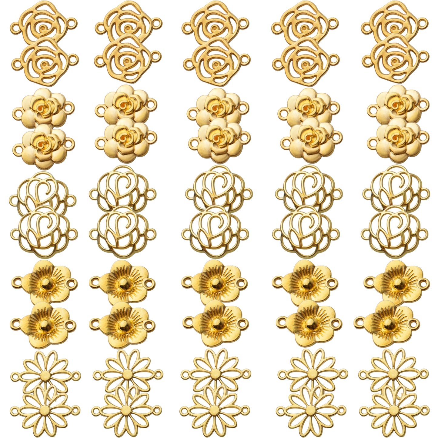 50pcs Flower Jewelry Connectors - Alloy Pendants, 5 Styles for DIY Necklace & Bracelet Making