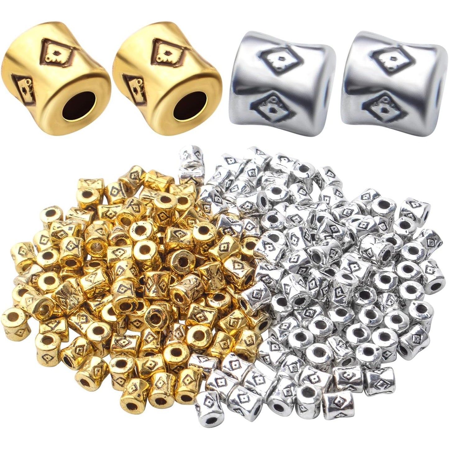 200pcs Tube Spacers Beads Alloy Tibetan Column Bead Spacer Hollow Loose Beads for Jewelry Bracelet Earrings Crafts Making,Antique Gold,Antique Silver