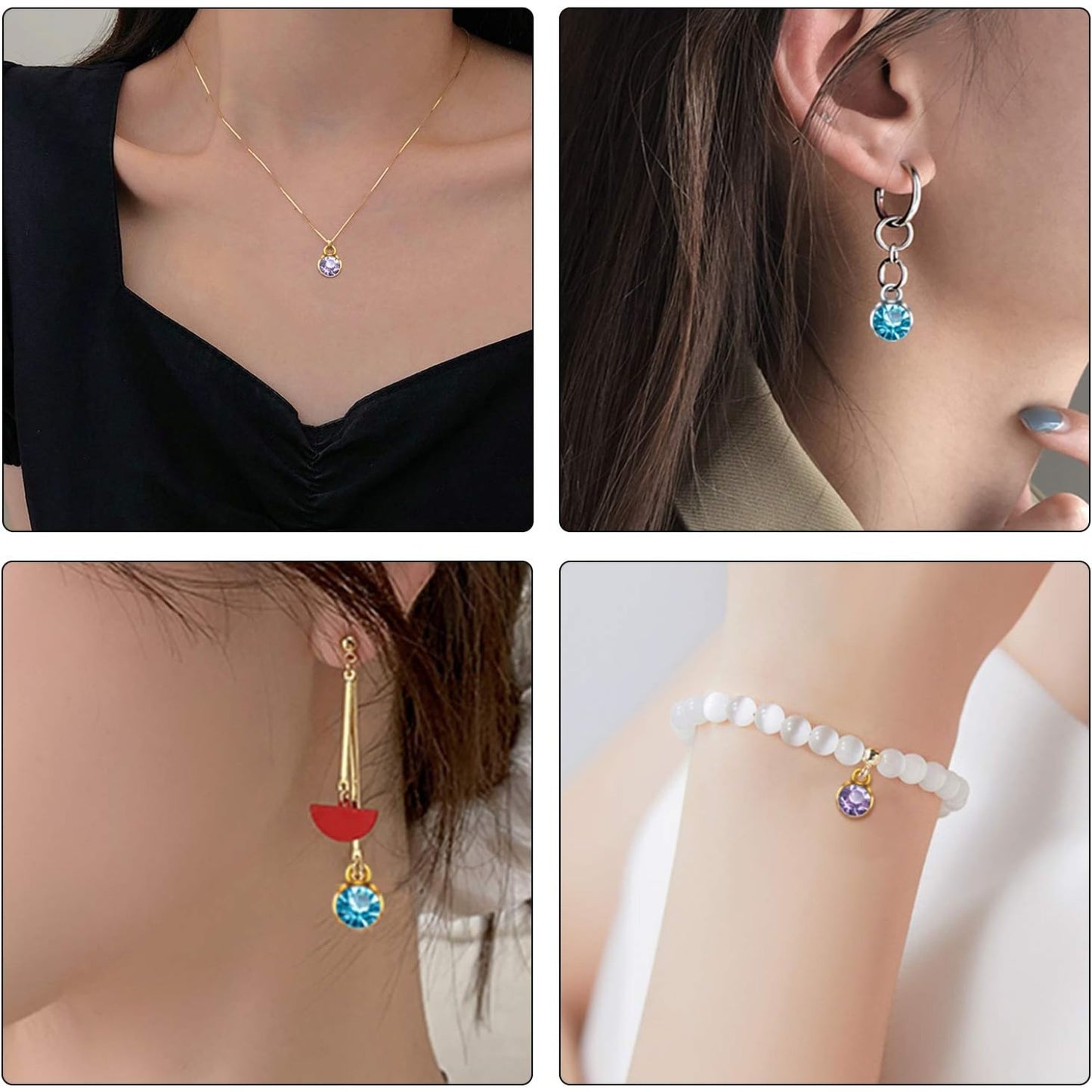 Crystal Pendant Charms,48pcs Golden Silver Crystal Birthstone Charms Rhinestone Pendants Crystal Beads Charms with Rings for Jewelry Necklace Bracelet Earring Arts Making Accessories,12 Colors