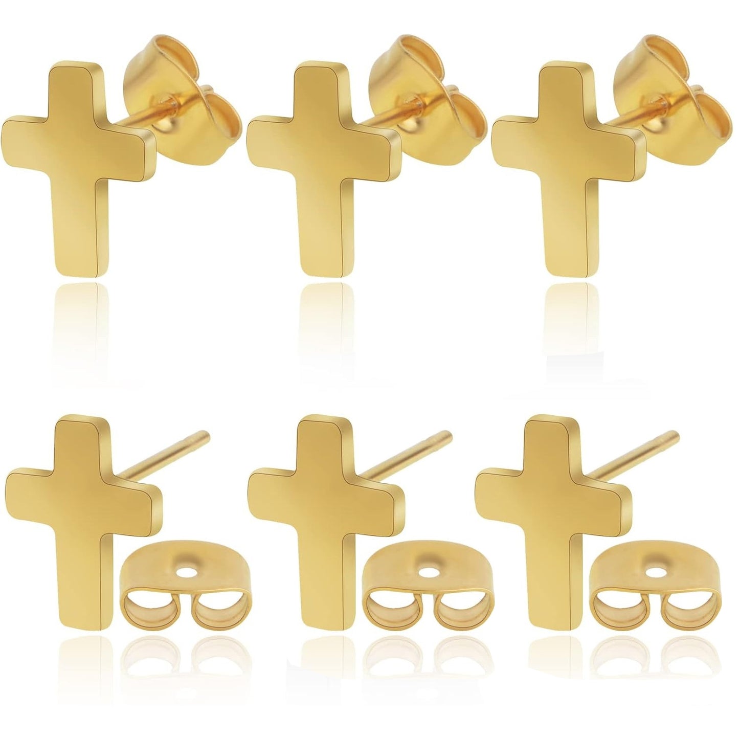 3 Pairs Hypoallergenic Tiny Cross Stud Earrings Stainless Steel Religious Cross Crucifix Shape Earrings Set for Women Men DIY Jewelry Making, 3 Colors