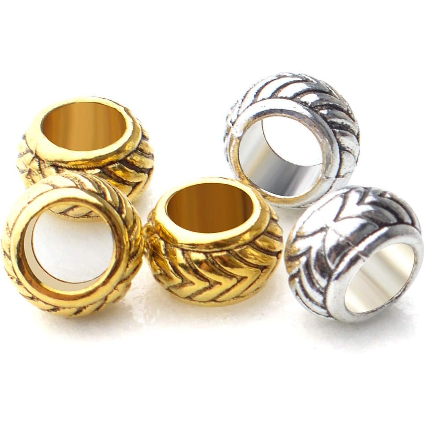 100pcs Tibetan Alloy Large Hole Rondelle Spacer Beads European Tube Spacers Column Loose Beads Jewelry Beads Spacers for Bracelet DIY Jewelry Making(7.5×4.5mm, Hole:4.5mm)