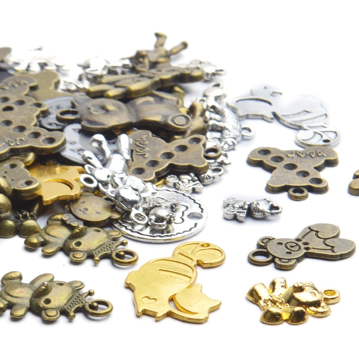 Bear Pendant Charms, 100g(About30-60pcs) Mixed Smooth Metal Alloy Bear Pendant Charms Lovely Teddy Bear Charm Necklace Bracelet Accessory for DIY Fashion Jewelry Making