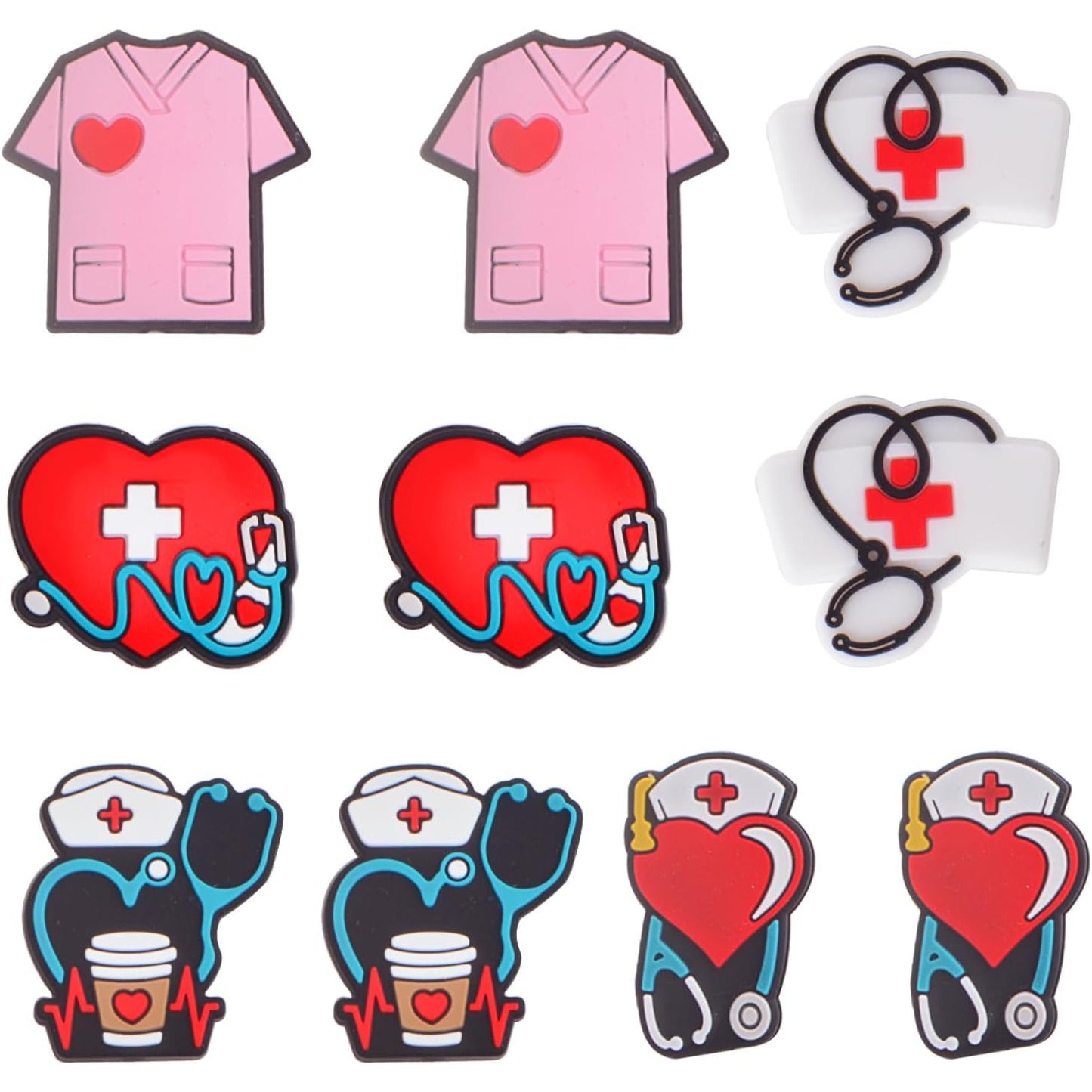 10Pcs Nurse Silicone Bead, Medical Stethoscope Hospital Floral Rubber Loose Spacer Beads Bulk Gifts for Necklaces Bracelets Keychain DIY Jewelry Making Crafts