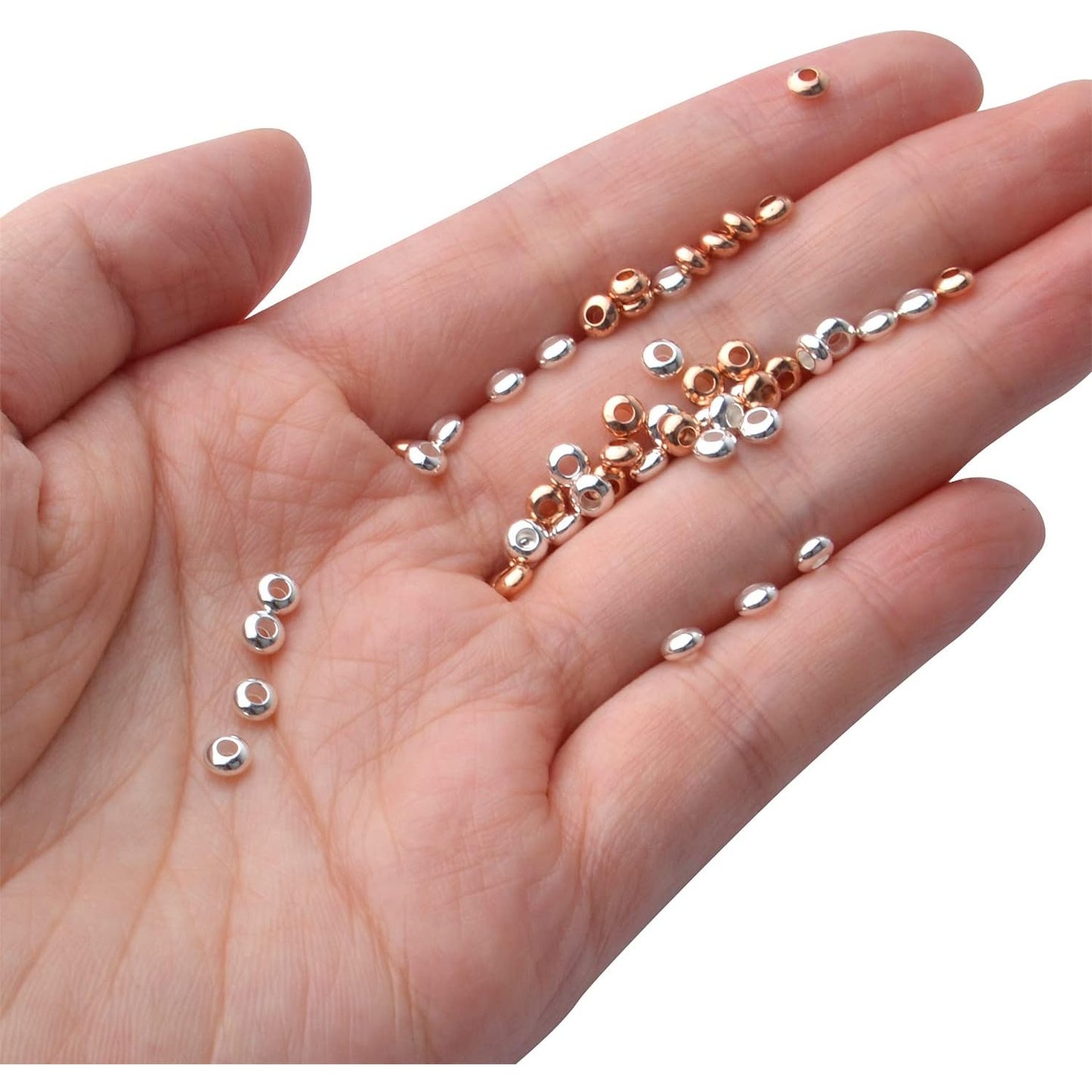 100pcs Round Spacers Beads Brass Rondelle Spacer Bead Loose Bead Spacers Charm Beads for DIY Jewelry Bracelet Necklace Crafts Making Accessory,Gold and Silver