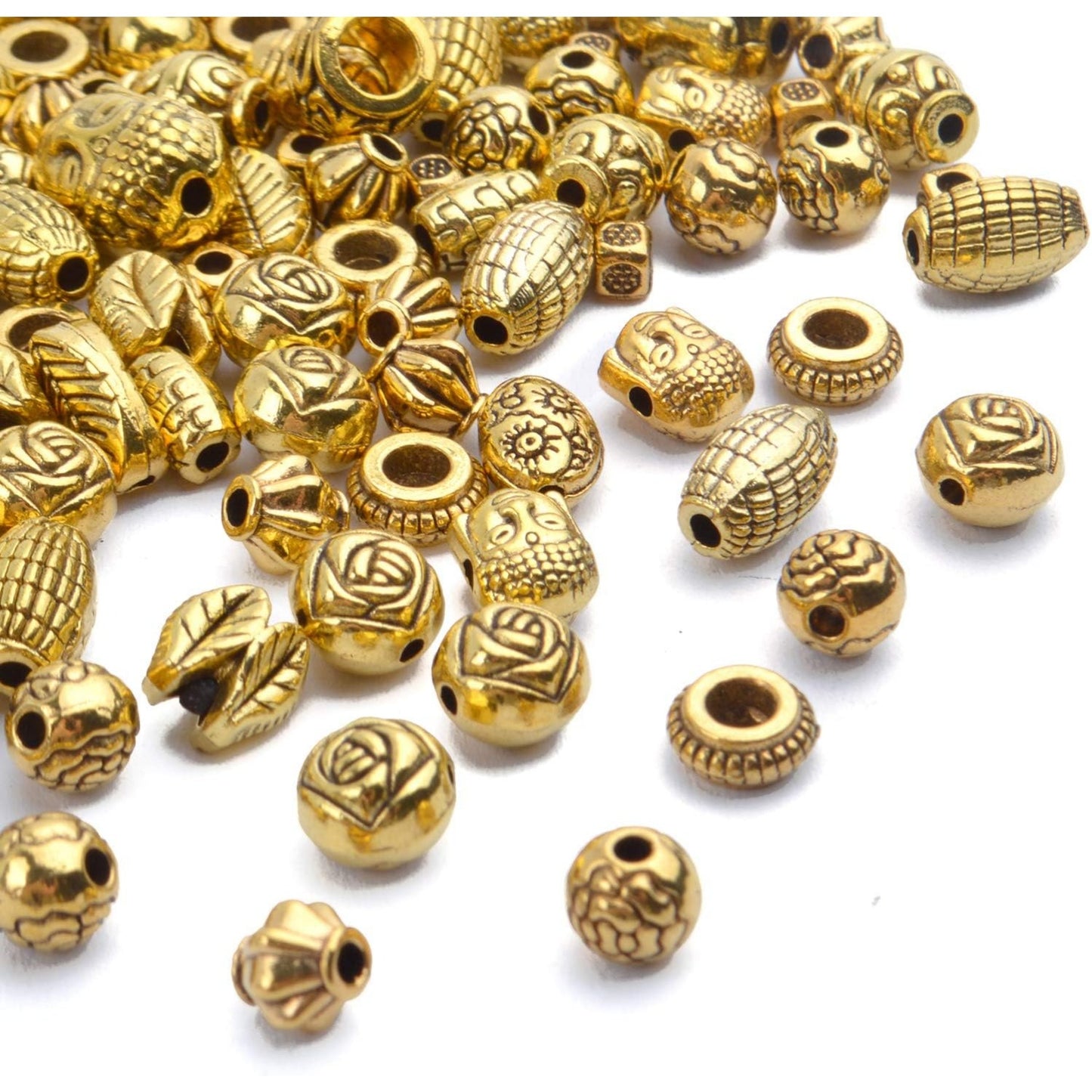 100g (About 130-180pcs) Antique Gold Small Beads Jewelry Bead Charm Spacers for Jewelry Making Bracelets Necklace