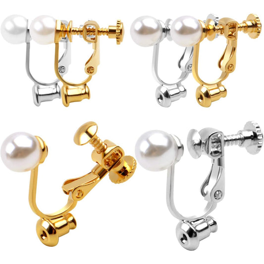 Clip-on Earring Converters, 12pcs Imitation Pearl Earring Clip Converter Screw Type Brass Earrings Findings with Loop for Non-Pierced Ears - Gold and Silver