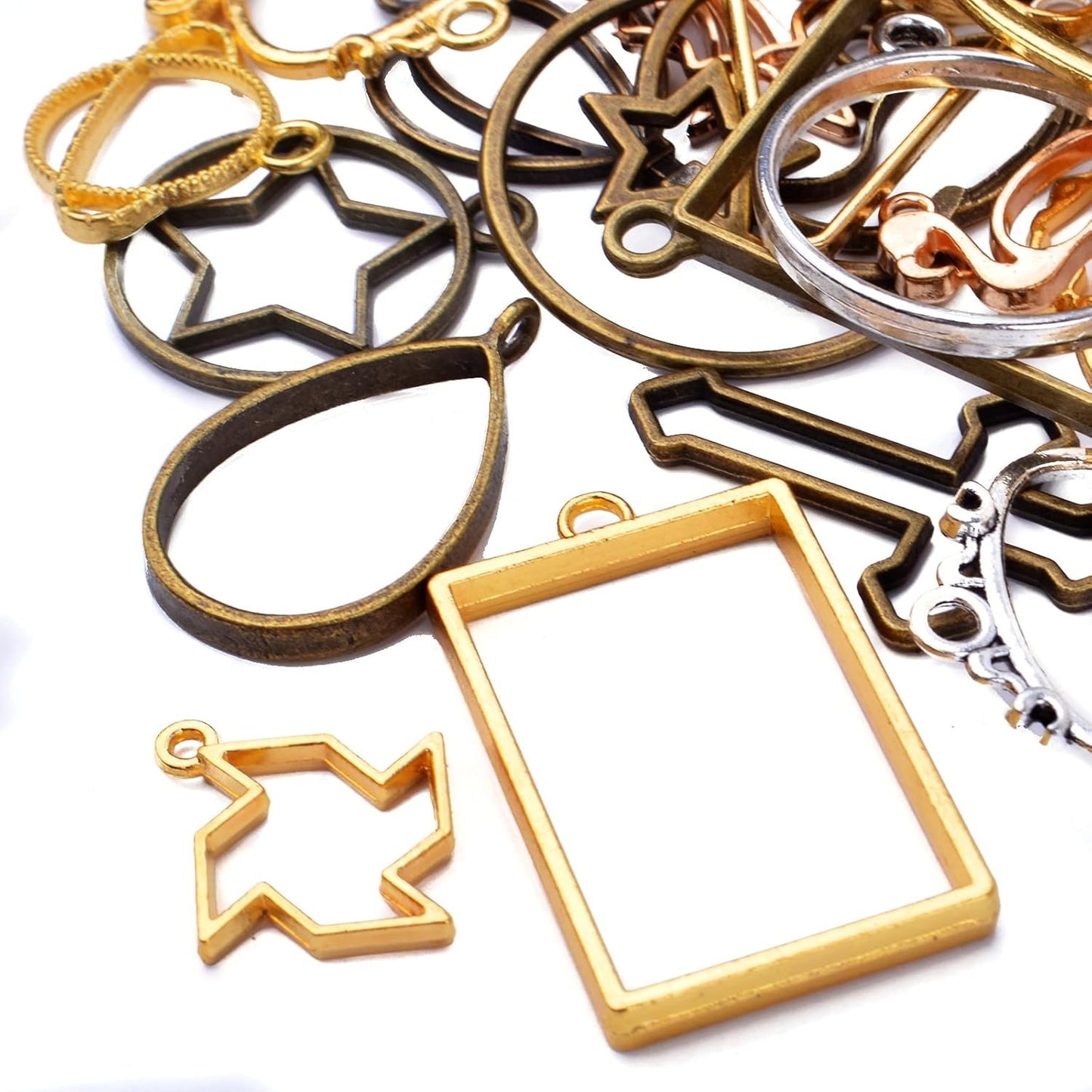 100G(50~70Piece) Open Bezel Pendants Charms Resin Molds Open Back Bezel Charms Blanks Frame Pendant Hollow Bezel Charms for Earrings Necklace Bracelet DIY Crafts Making Supplies