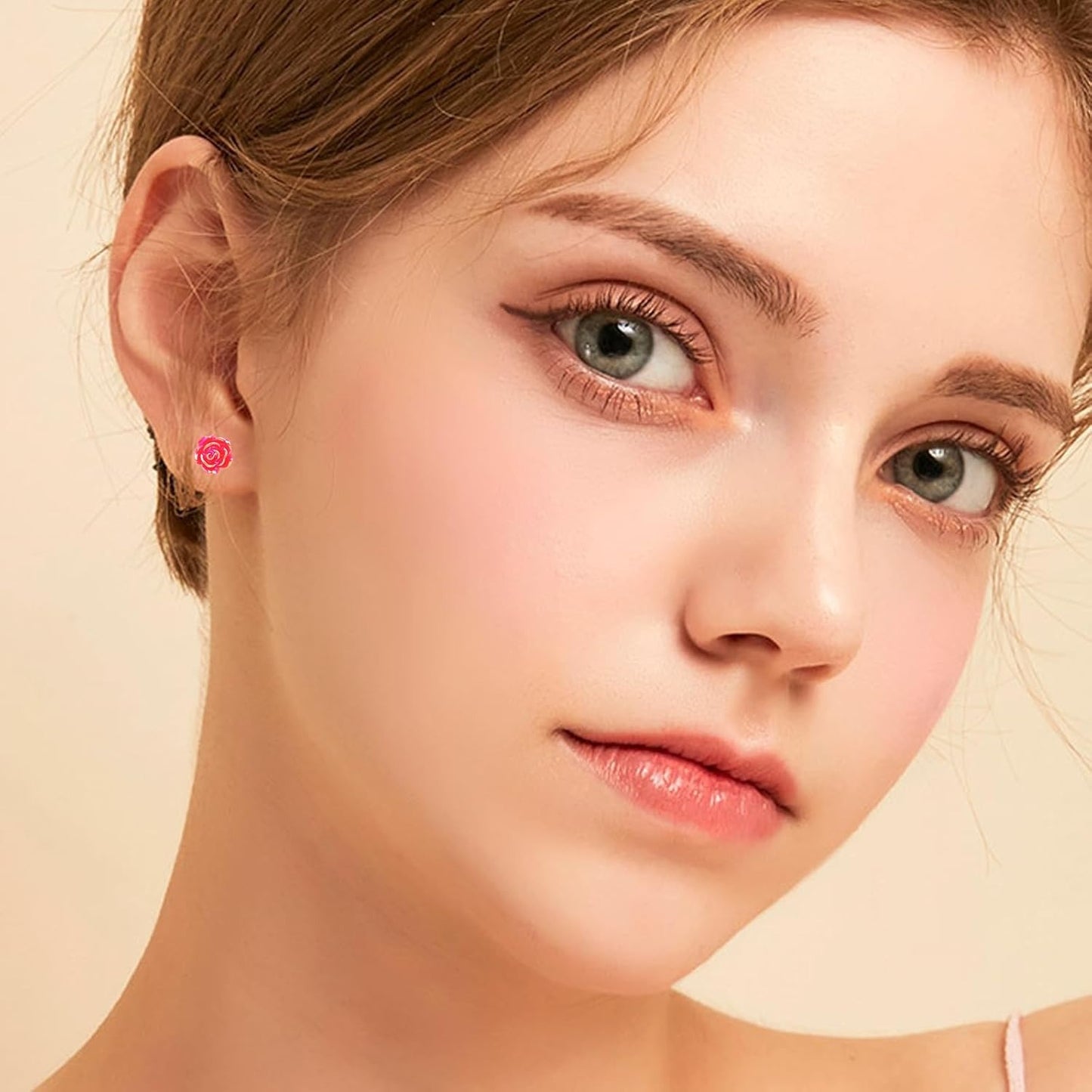 8 Pairs 4 Colors Resin Rose Flower Stud Earrings Romantic Rose Shaped Earring Pin Posts with Soft Earring Backs for Sensitive Ears DIY Jewelry Making Supplies, 6 mm/8 mm