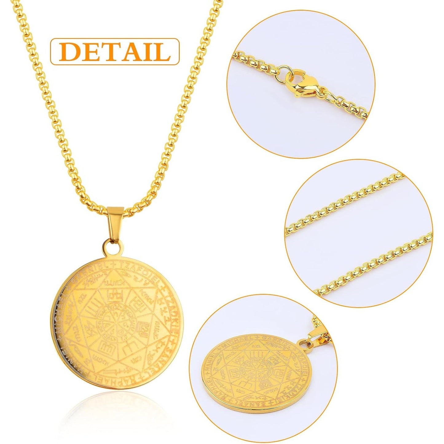 3pcs Archangels Pendant Necklaces - Stainless Steel Seven Princes of Heaven Seal of the Archangel Michael Coin Pendant Medal with Chain for Men and Women Protection Amulet