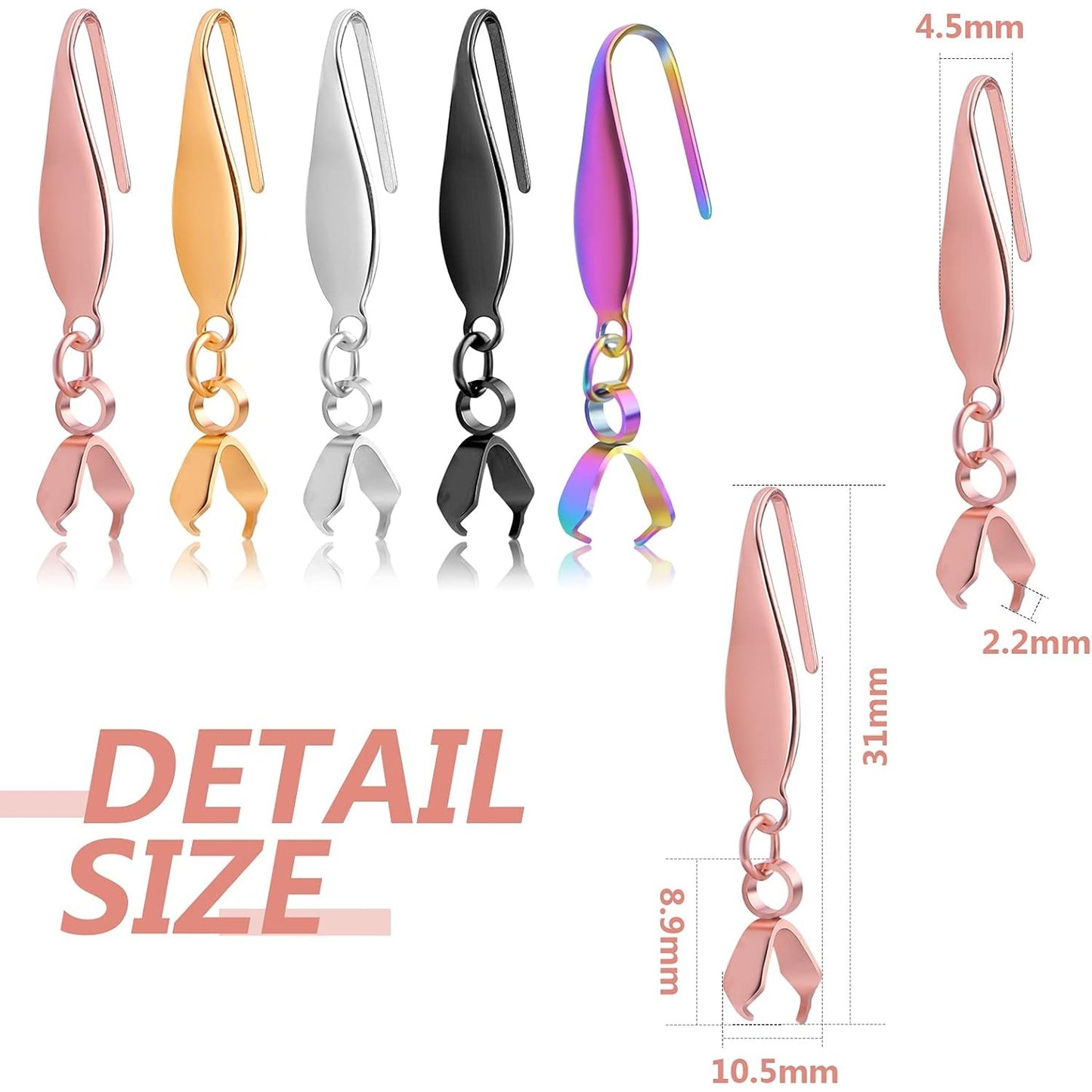 20pcs Stainless Steel Earring Hooks Hypoallergenic Ear Wire Buckle Pendant Clasp Earrings Fish Hooks for Women Dangle Earrings Jewelry Making Accessories, 5 Colors