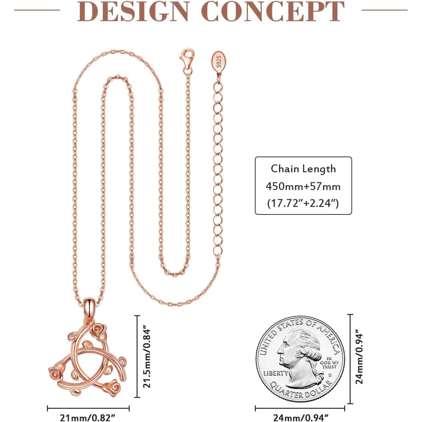 925 Sterling Silver Rose Flower Love Irish Celtic Knot Peace Sign Infinity Triquetra Trinity Protection Pendant Necklace for Mother Women Jewelry Gifts Nudo De Bruja