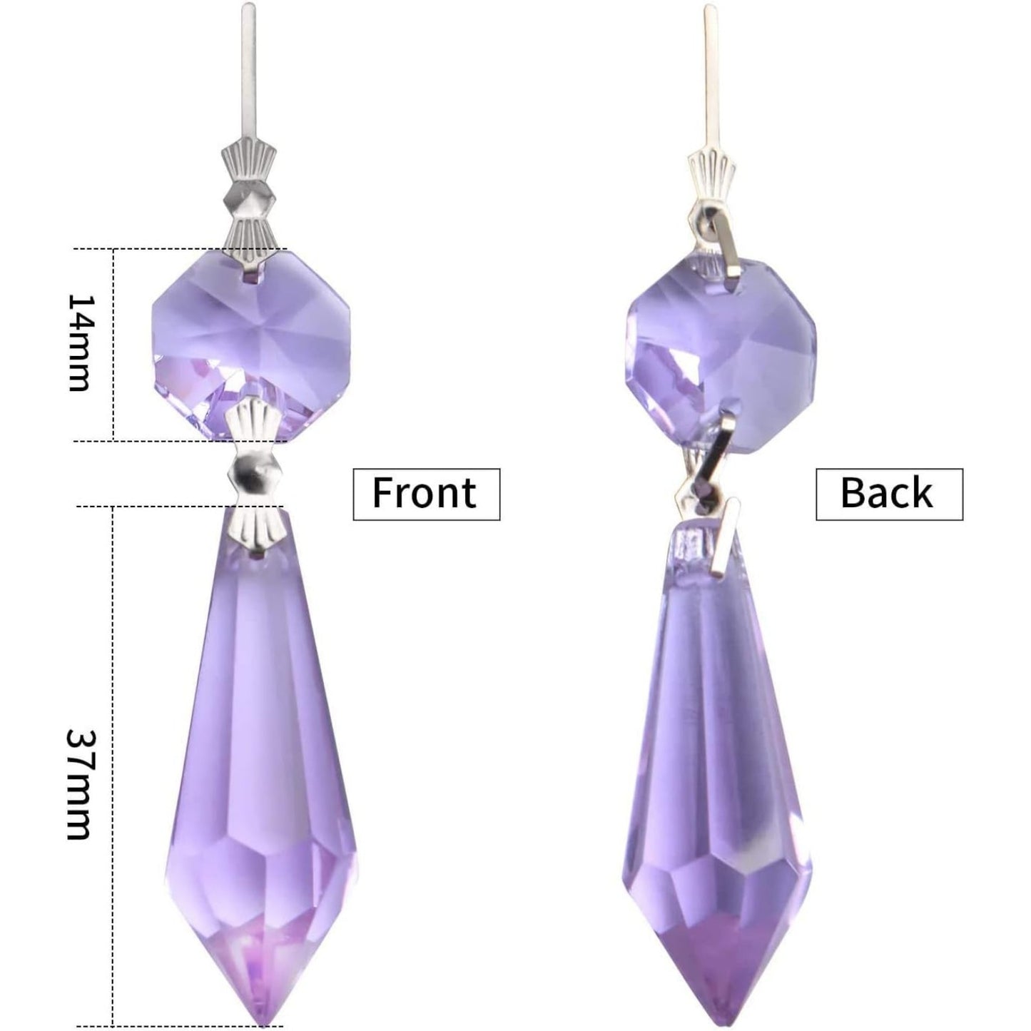 20 Pieces Chandelier Icicle Crystal U-Drop Prisms Lamp Parts Glass Pendants Beads for Wedding, Party or Holiday Decoration, 37mm, Purple