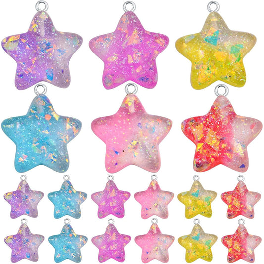 24pcs Resin Glitter Star Charms Cool Paillette Sequin Pentagram Dangle Pendants for DIY Necklace Earrings Jewelry Making Wedding Party Decoration, 6 Gradient Colors