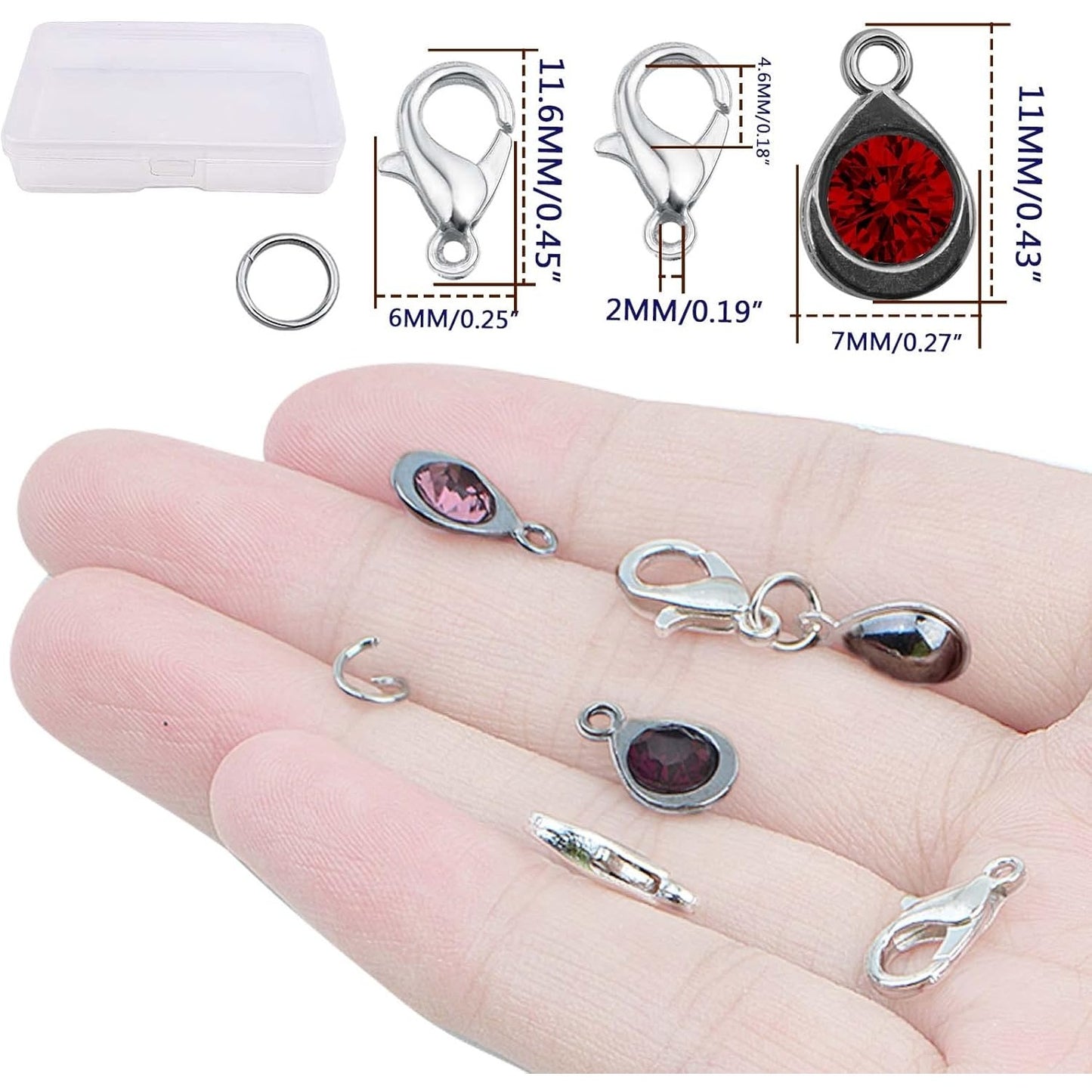 24pcs 12 Colors Crystal Birthstone Charms with 24pcs Metal Lobster Clasps and 24pcs Jump Rings Teardrop Shape Crystal Glass Dangle Pendants for DIY Necklace Earring Jewelry Making
