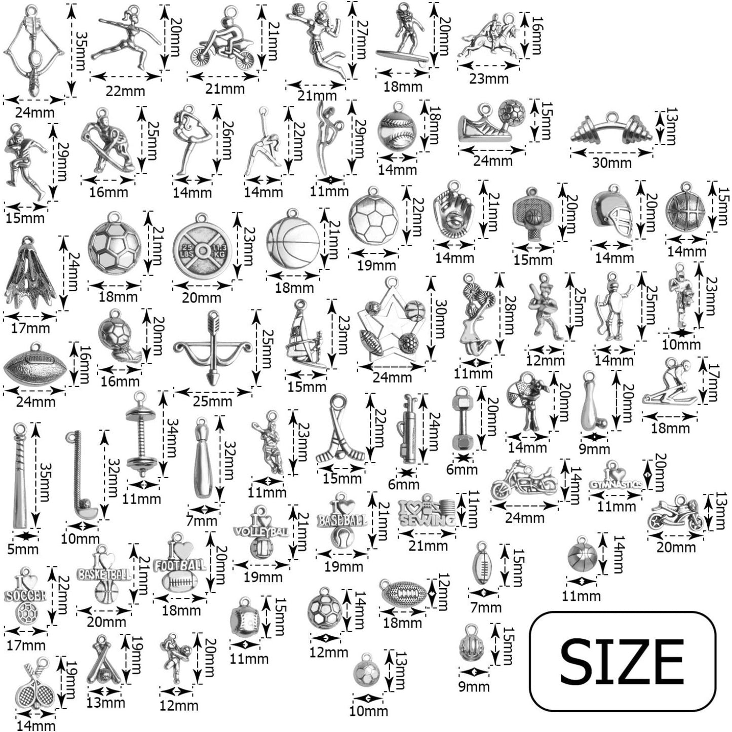 Sport Charms,62pcs Alloy Sport Theme Charms Ball Game Sports Charms Pendants for DIY Necklace Earrings Bracelets Keychain Jewelry Making