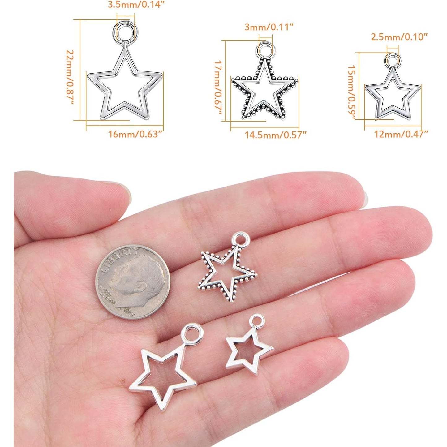 150pcs Antique Silver Pentagram Star Pendant Charms Tibetan Alloy Mini Star Shape Dangle Pendants Craft Supplies for DIY Necklace Bracelet Earrings Jewelry Making, 3 Styles