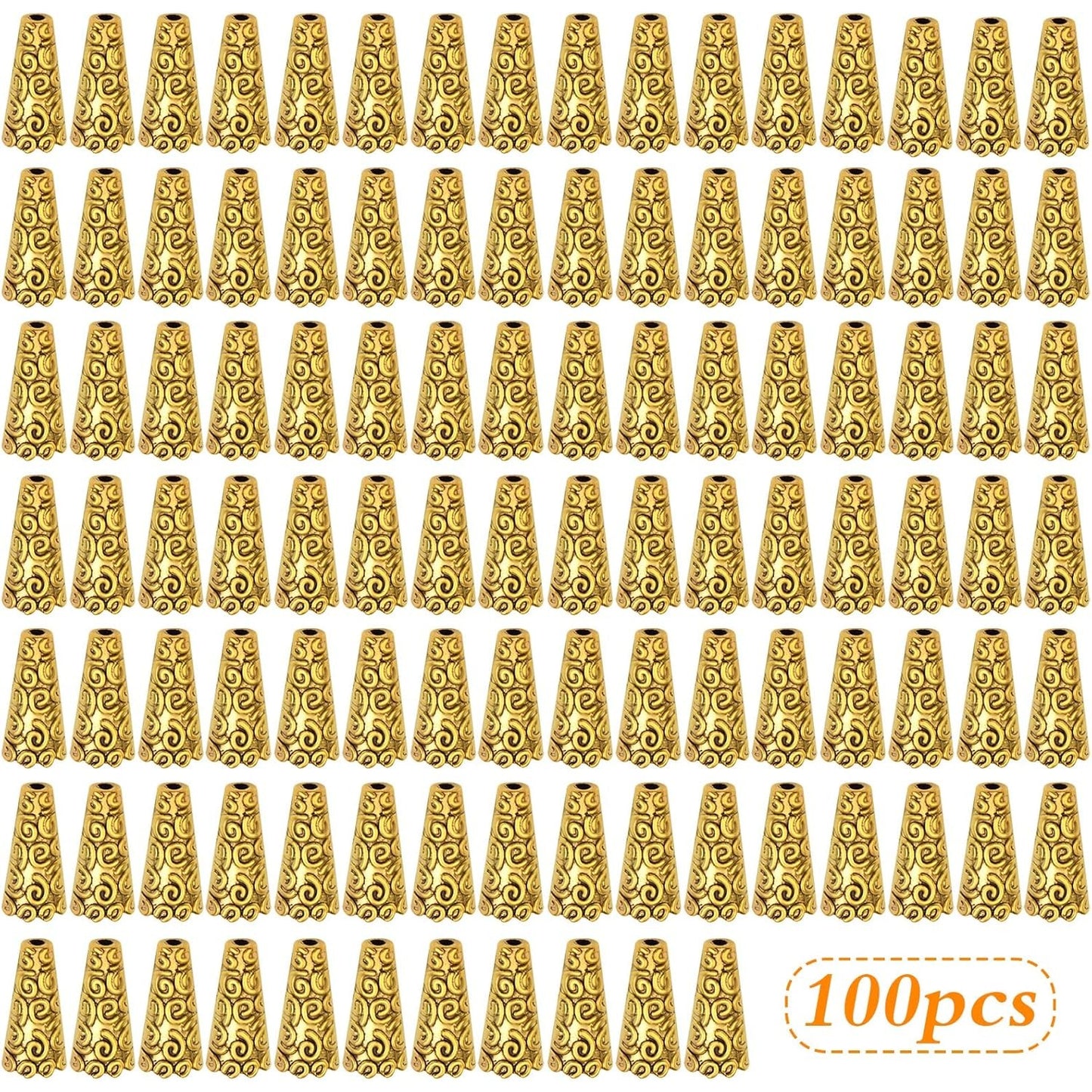 Beads Caps Making, 100pcs Antique Beads Caps Tibetan Style Cone Caps Metal Beads End Caps Flower Bead Caps Tassel Crafts DIY for Jewelry Making, 17.5 8.5mm