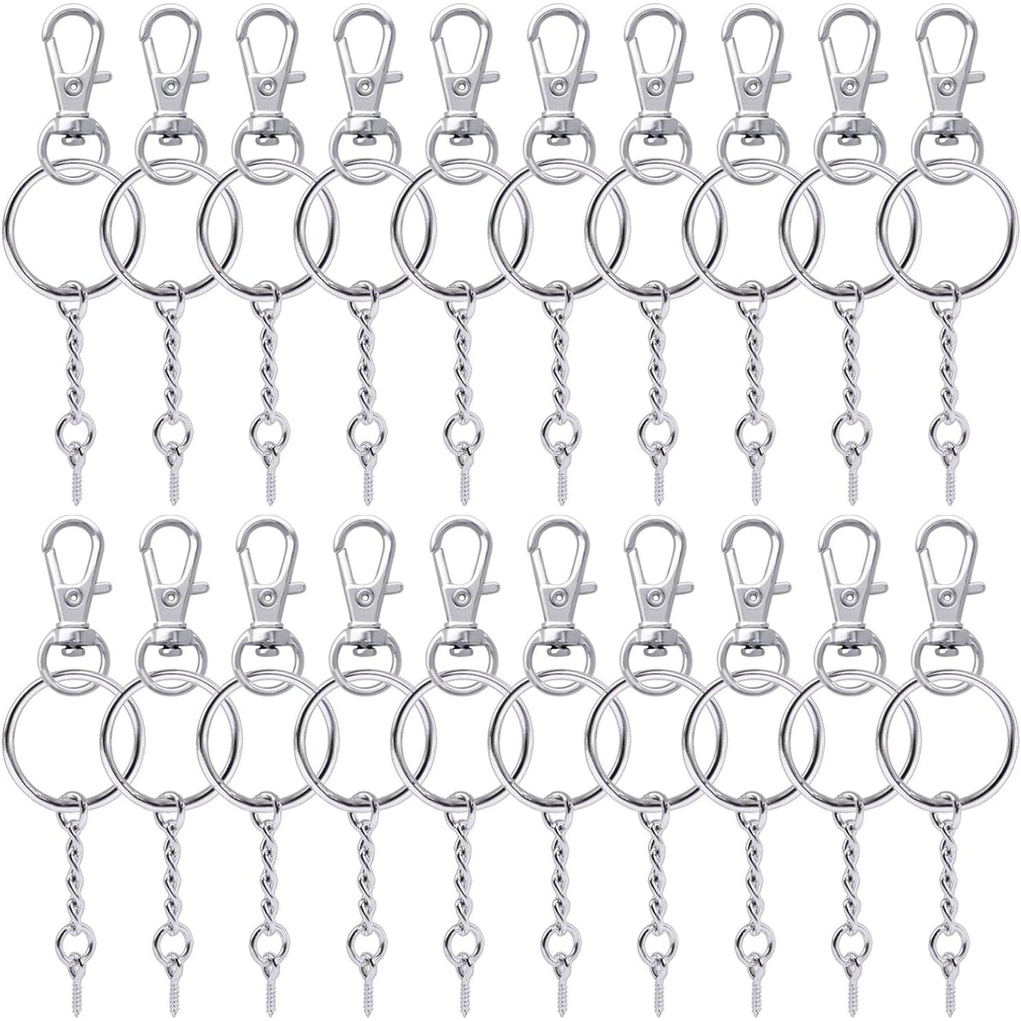50 Pieces Metal Swivel Clasps Lanyard Snap Hook Lobster Claw Clasp and Key Rings Keychain with 11mm Screw Eye Pins
