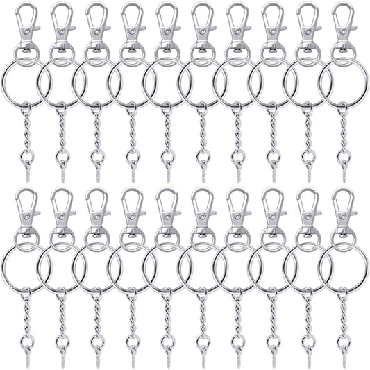 50 Pieces Metal Swivel Clasps Lanyard Snap Hook Lobster Claw Clasp and Key Rings Keychain with 11mm Screw Eye Pins