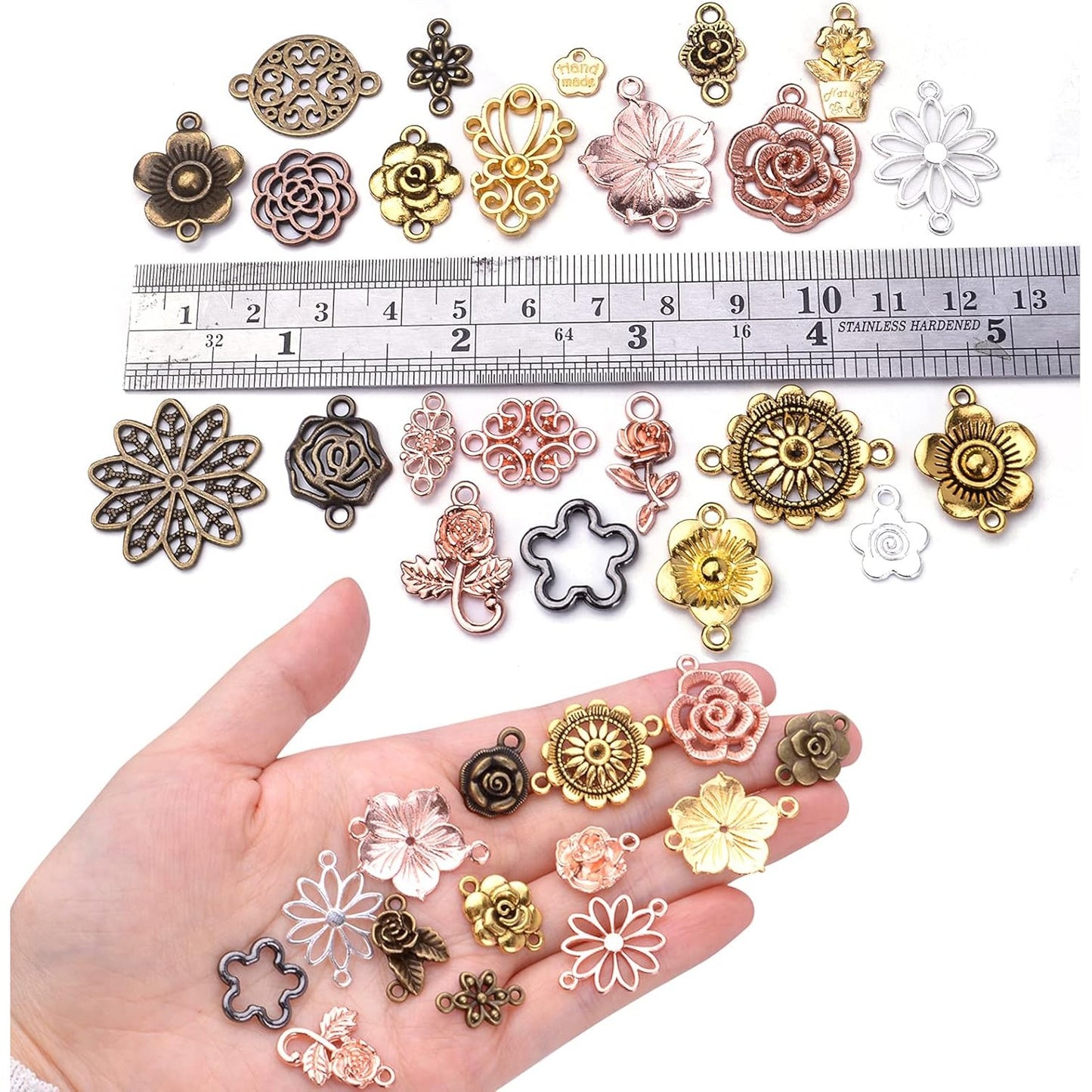Flower Charms, 100g Craft Supplies Alloy Mixed Style Rose Life Flower Connector Links Charms Pendant Beads Charm for Jewelry Making Crafting Findings Accessory