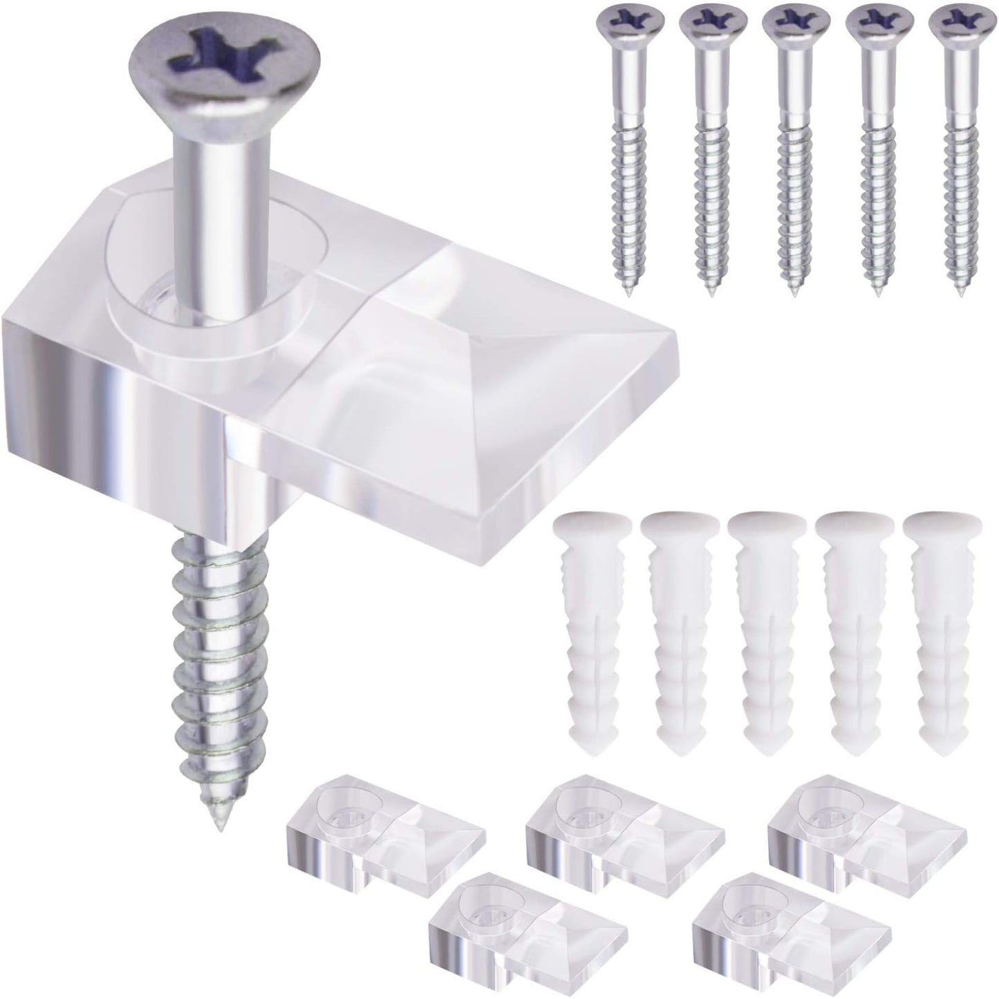 Mirror Panel Clips,20 Pack Plastic Mirror Holder Clips Transparent Mirror Retainer Clips Wall Mount Bracket Tool Kit with Screw and Anchor for Fixing Mirror Cabinet Door