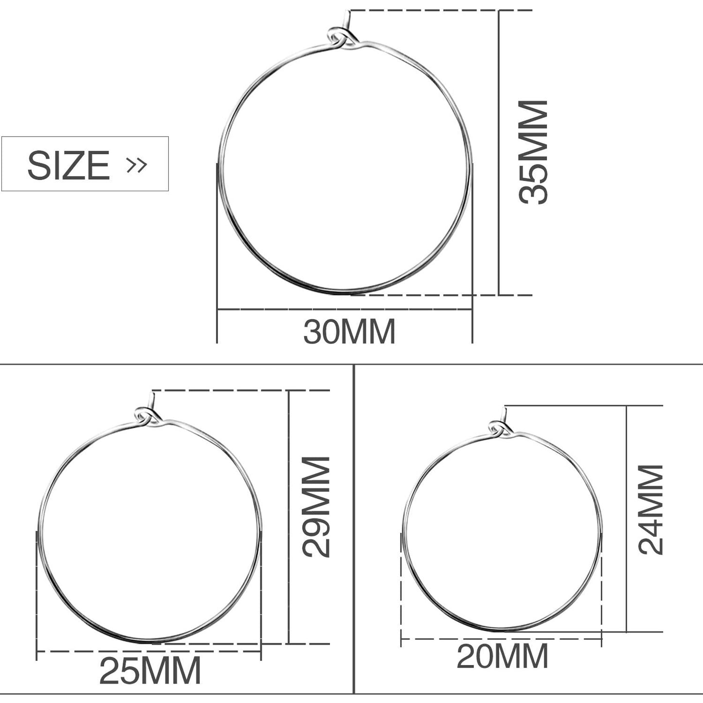 BronaGrand 150 Pieces Silver Plated Wine Glass Charm Rings Earring Hoops 3 Sizes,30mm,25mm,20mm