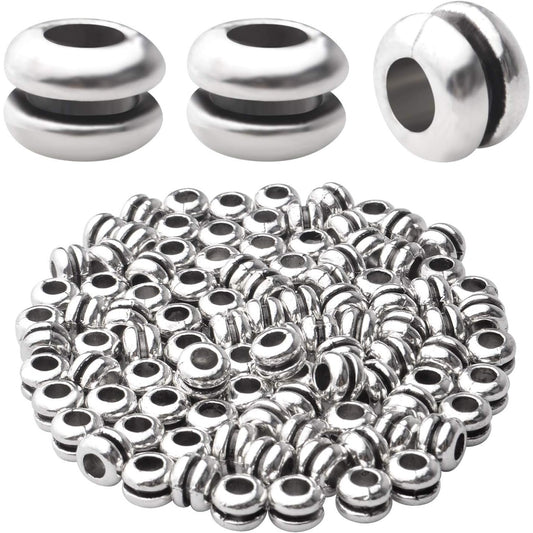 100pcs Antique Silver Spacers Beads Alloy Round Bead Spacers Loose Beads Large Hole Spacer Beads Charms for Bracelet Necklace DIY Jewelry Making