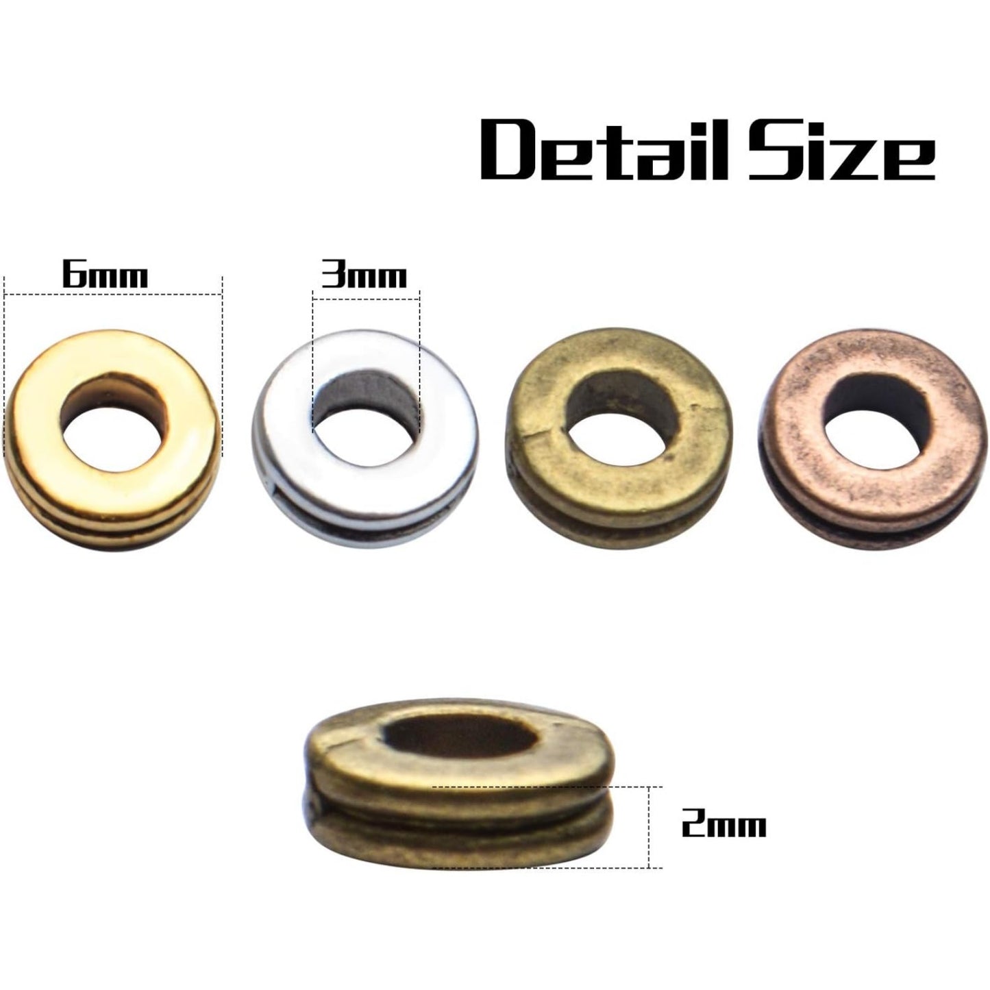 Rondelle Spacer Beads, 200pcs 6mm Flat Round Spacer Beads - Metal Craft Supplies for DIY Jewelry Making - Antique Golden, Silver, Bronze, Copper