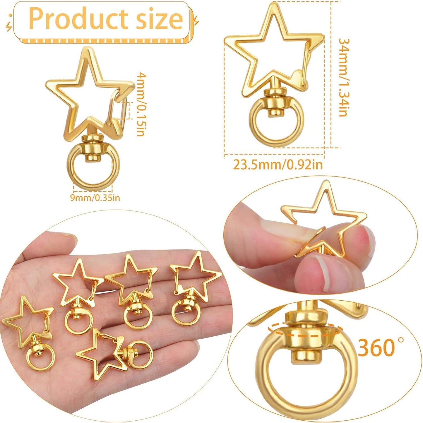 40pcs Golden Star Shape Keychains Clasps Metal Zinc Alloy Swivel Lobster Claw Clasp Clips Snap Hooks for DIY Keyrings Pendants Backpacks Handbags Accessories Supplies