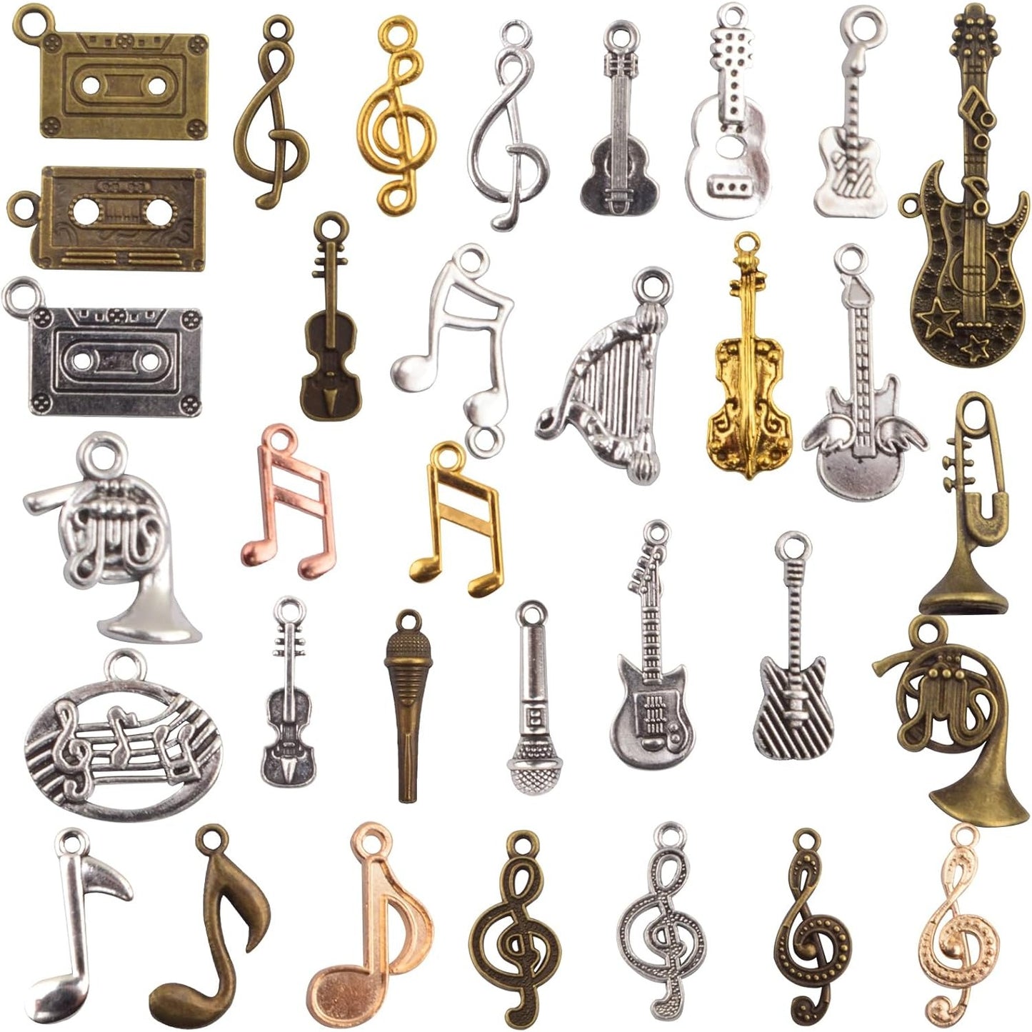 100 Gram Tibetan Mixed Music Elements Charms Vintage Alloy Musical Instrument Notes Symbols Dangle Pendants Craft Accessories for DIY Necklaces Earrings Jewelry Making Supplies