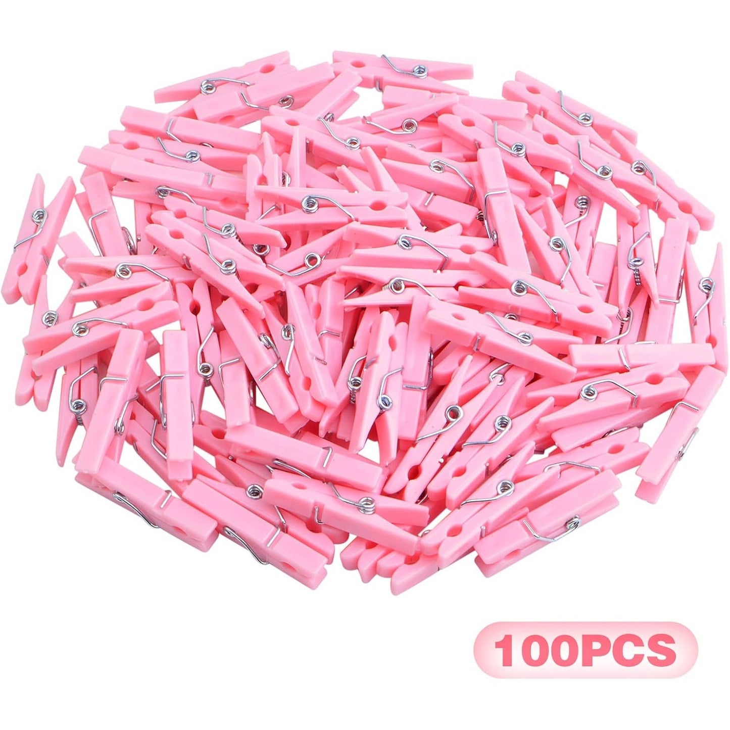 100 Piece Pink Plastic Photo Clips Small Laundry Clothespins Clips Decorative Craft Paper Clips for String Fairy Lights Picture Home Office Decor, 34 x 5 x 8.5 mm
