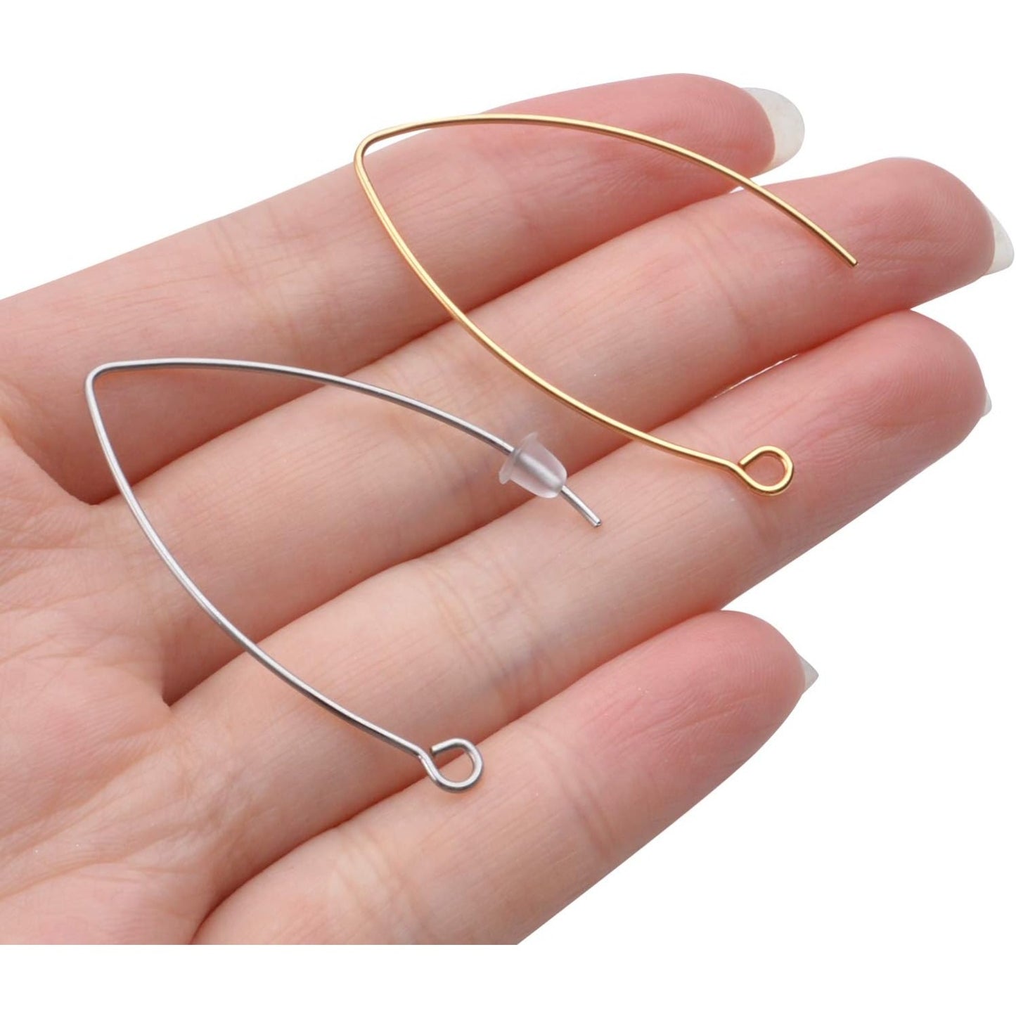 40pcs Stainless Steel Ear Wire V-Shaped Earring Hooks Hypoallergenic Earring Hooks Components and 40pcs Clear Ear Backs for DIY Dangle Earrings Jewelry Making, Silver