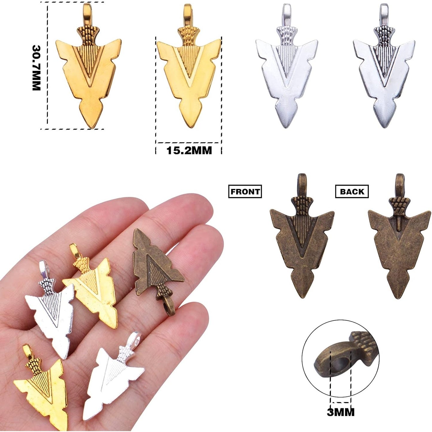 50 Pieces Tibetan Alloy Arrowhead Charms Vintage Chic Arrow Dangle Pendants Charms Craft Supplies for DIY Bracelet Necklace Jewelry Making Findings, Antique Golden