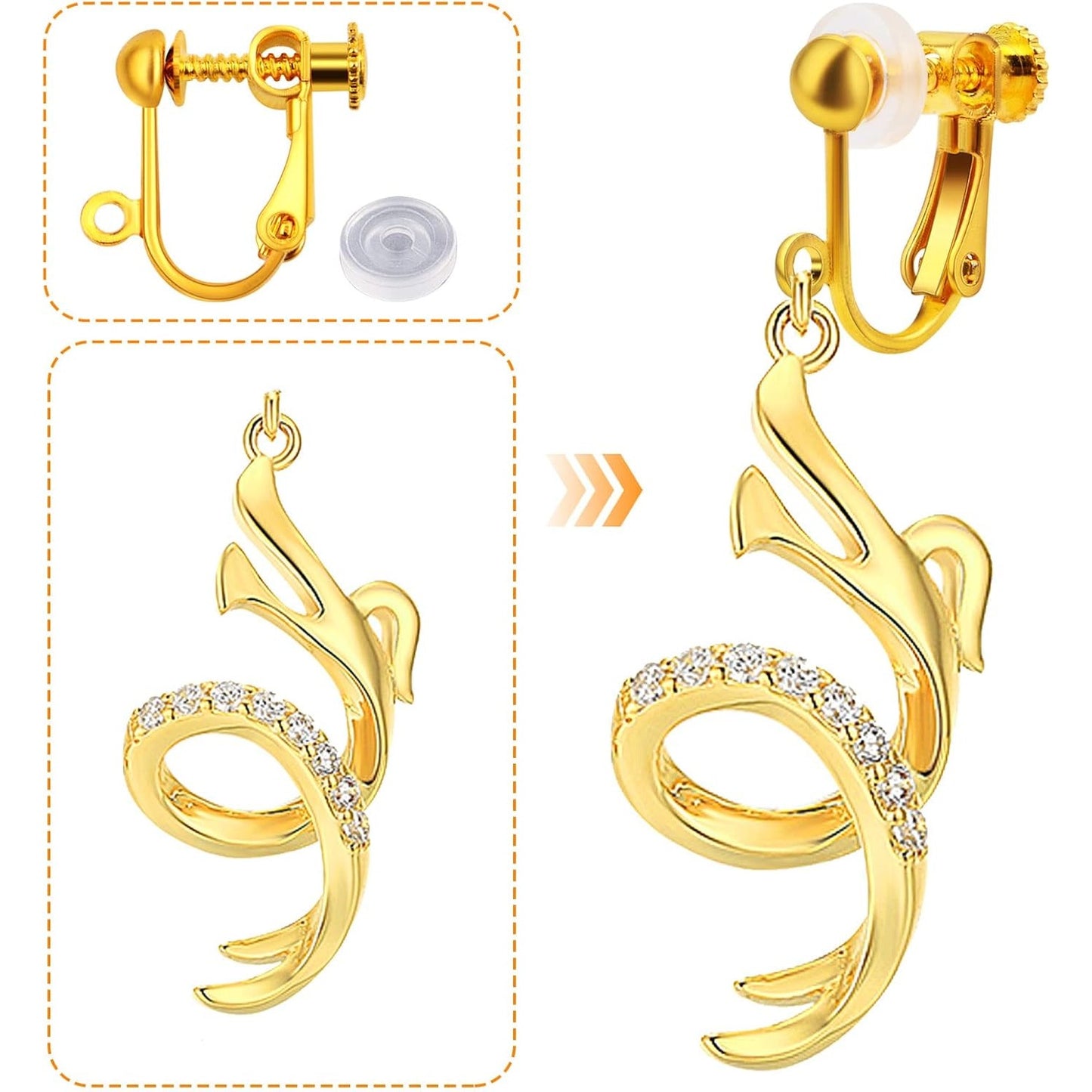 24pcs Golden Clip-on Earring Findings Components Brass Screw Back Ear Wire Earring Converters with Easy Open Loop and 24pcs Soft Earring Cushions Pads for Non Pierced Ears