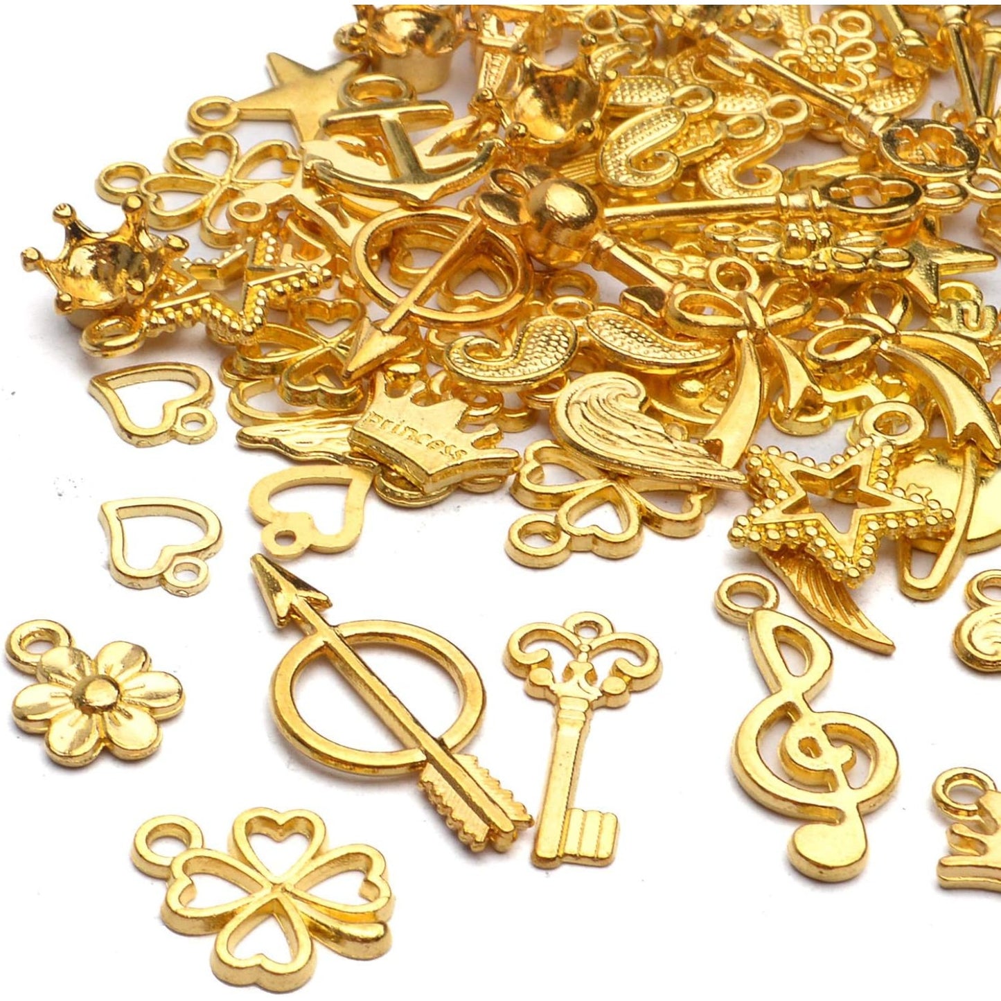 Golden Charms,60pcs Wholesale Bulk Mixed Golden Charms Pendants Jewelry Making Findings for DIY Earring Necklace Bracelets Keychains Crafts