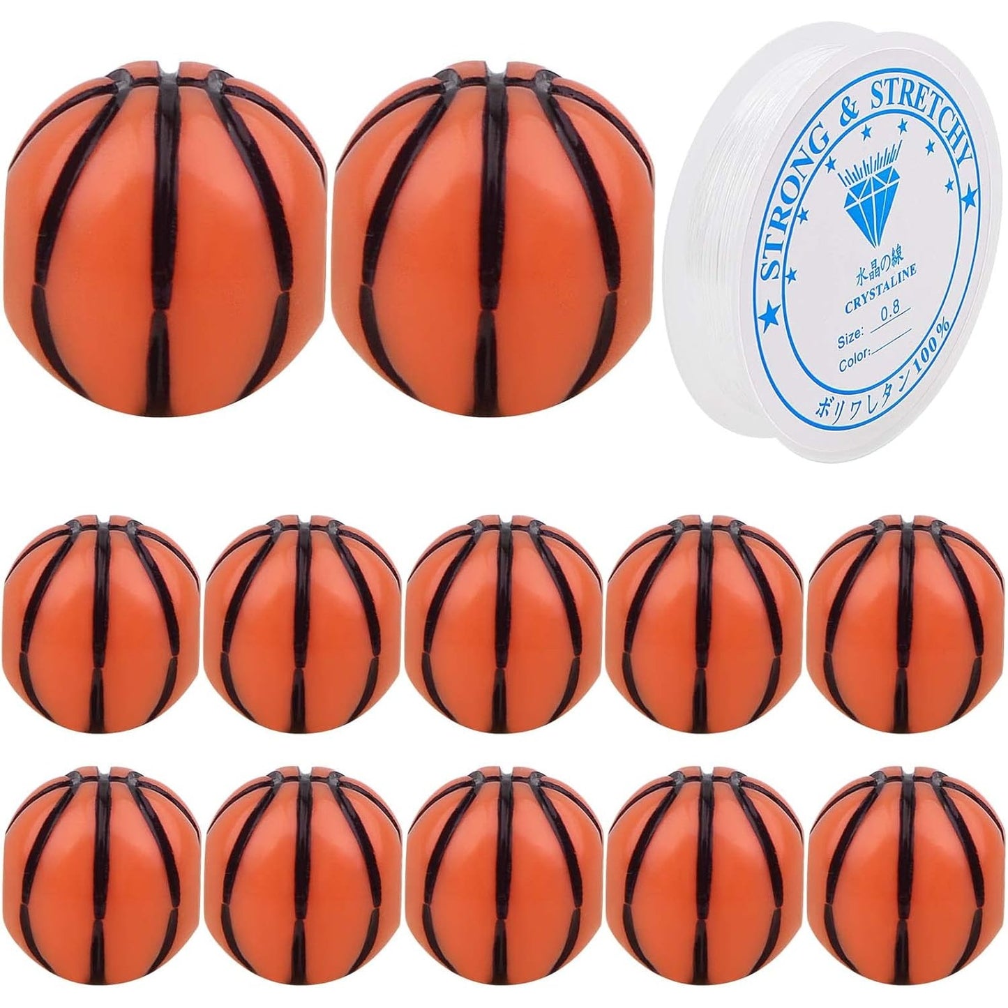 120pcs Basketball Spacer Beads Acrylic Sport Ball Loose Beads with A Roll of Crystal Wire Craft Accessories for DIY Friendship Bracelet Handmade Decoration Supplies