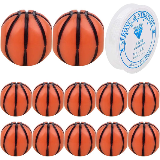 120pcs Basketball Spacer Beads Acrylic Sport Ball Loose Beads with A Roll of Crystal Wire Craft Accessories for DIY Friendship Bracelet Handmade Decoration Supplies