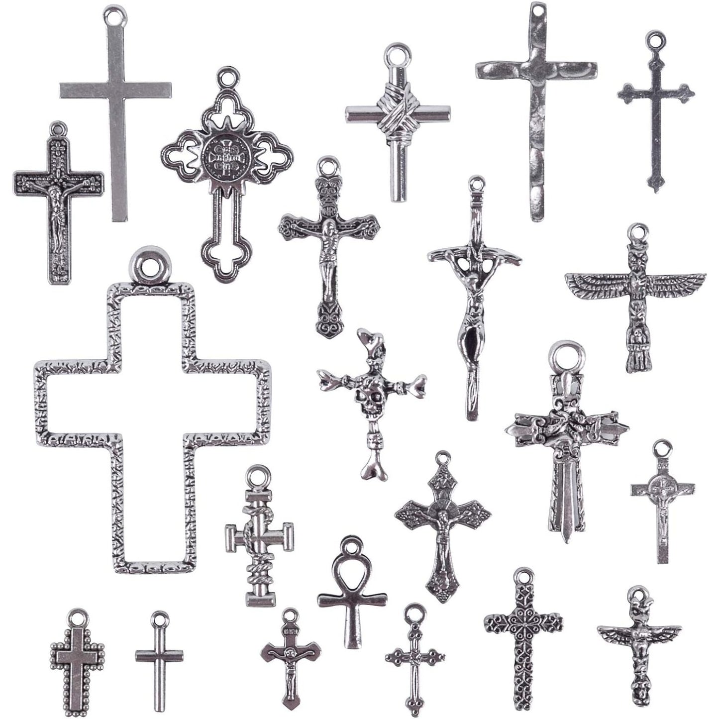22 Pieces Mixed Styles Crosses Charms Pendants Jesus Christ Cross Charms Craft Supplies for Necklace Bracelet Jewelry Making Accessory