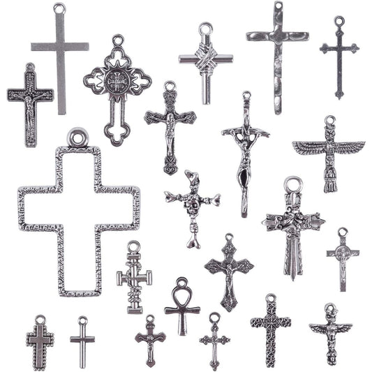 22 Pieces Mixed Styles Crosses Charms Pendants Jesus Christ Cross Charms Craft Supplies for Necklace Bracelet Jewelry Making Accessory